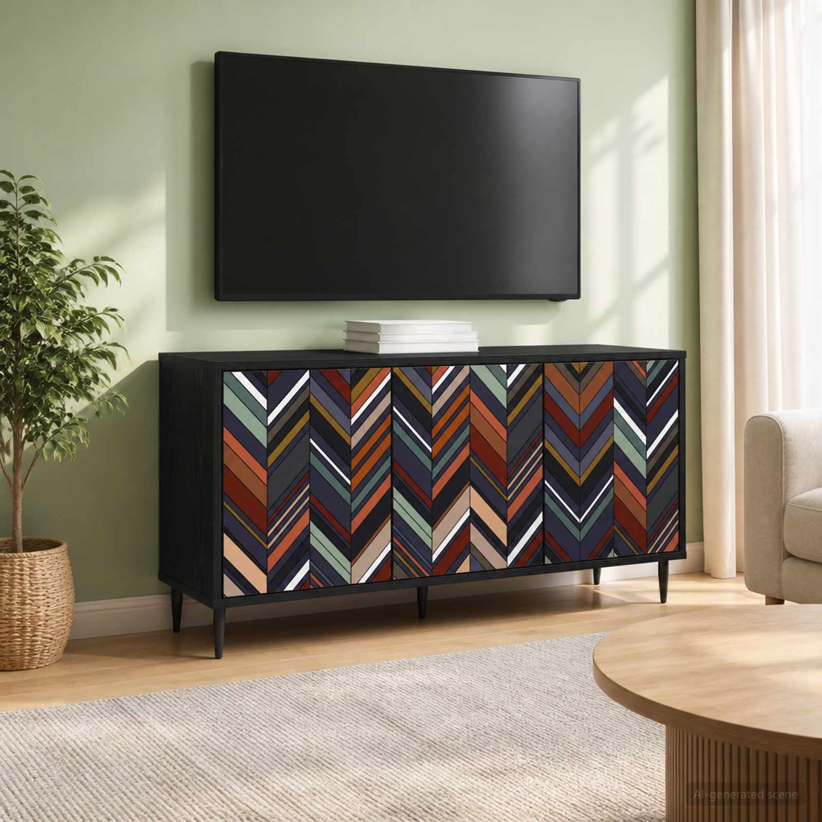 TV-Schrank OMMEN 102 x 33 x 51 cm Schwarz Eichen-Optik