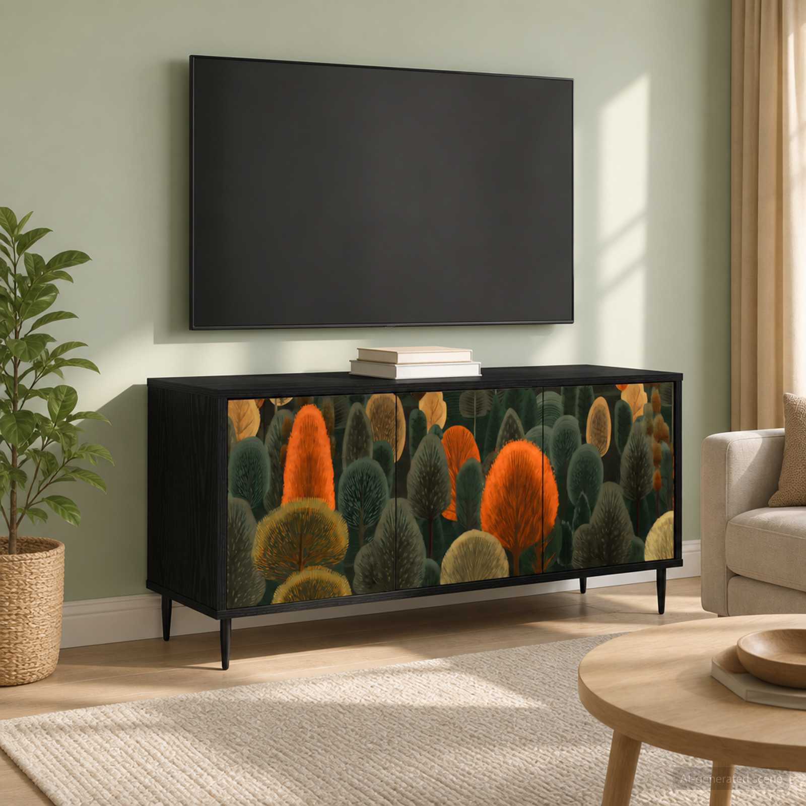 TV-Schrank ZAANDAM 102 x 33 x 51 cm Schwarz Eichen-Optik