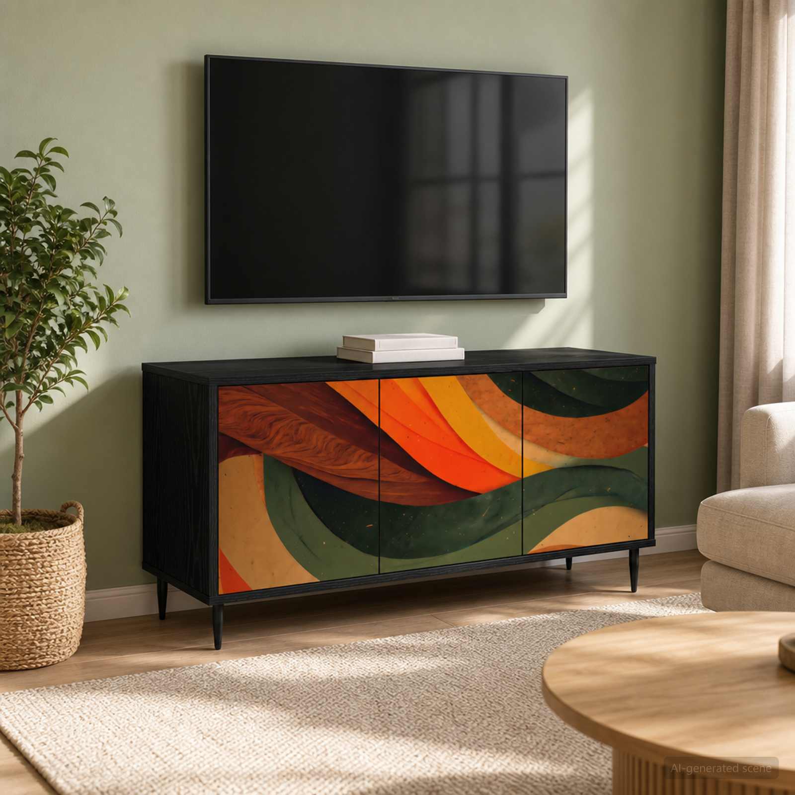 TV-Schrank BONN 102 x 33 x 51 cm Schwarz Eichen-Optik