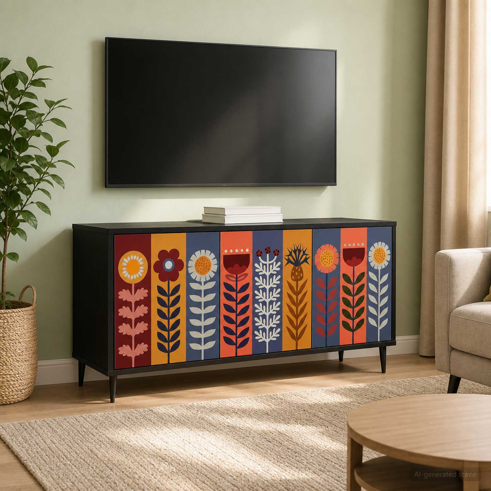 TV-Schrank ESSEN 102 x 33 x 51 cm Schwarz Eichen-Optik
