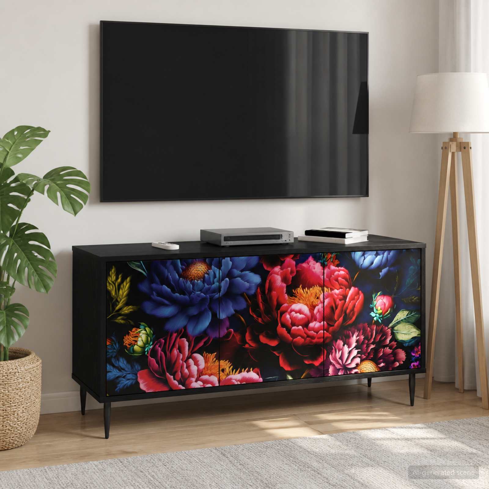 TV-Schrank KIEL 102 x 33 x 51 cm Schwarz Eichen-Optik