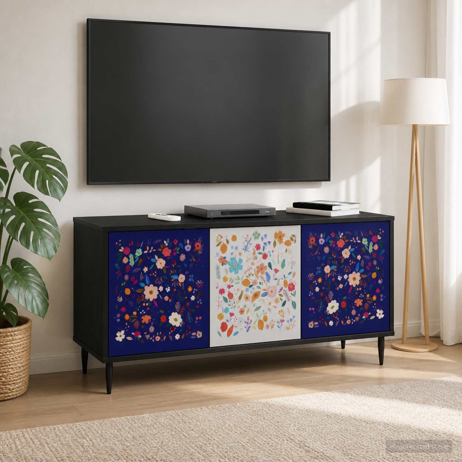 TV-Schrank MAINZ 102 x 33 x 51 cm Schwarz Eichen-Optik