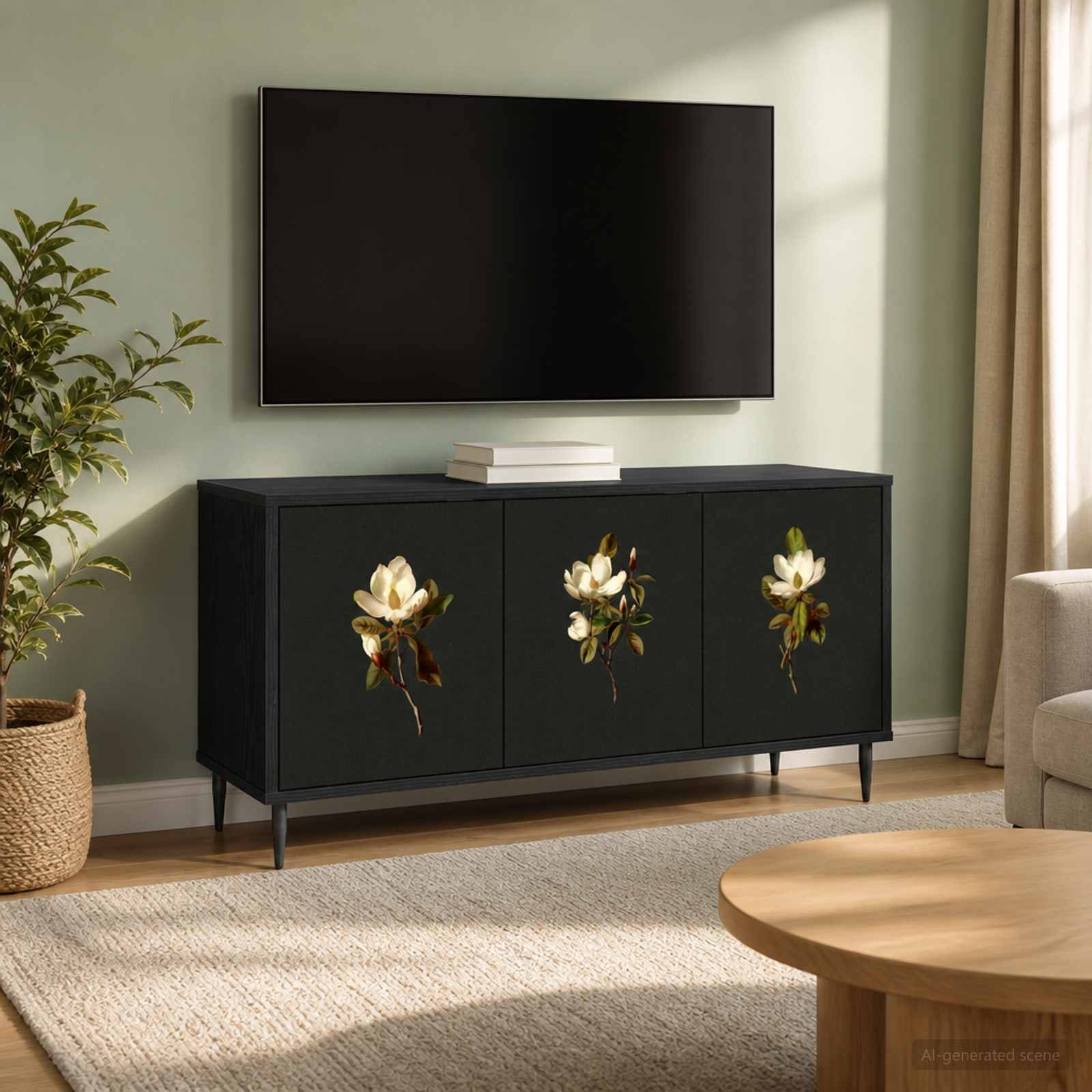TV-Schrank BREMEN 102 x 33 x 51 cm Schwarz Eichen-Optik