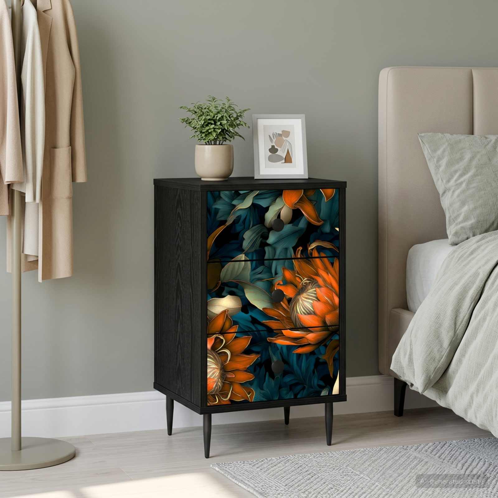 Nachttisch LOCHEM Schwarz Eichen-Optik 36 x 33 x 61 cm
