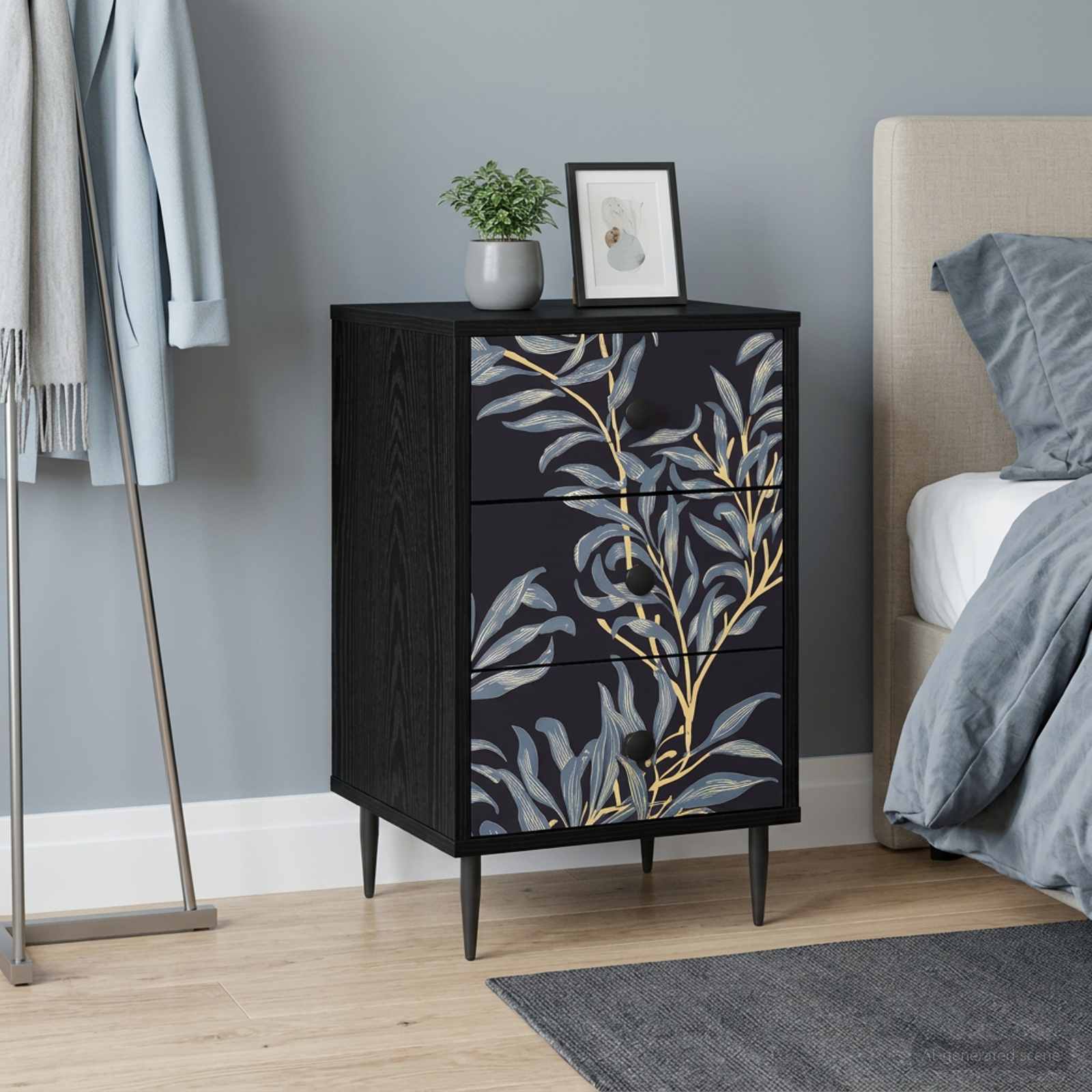 Nachttisch DOKKUM Schwarz Eichen-Optik 36 x 33 x 61 cm