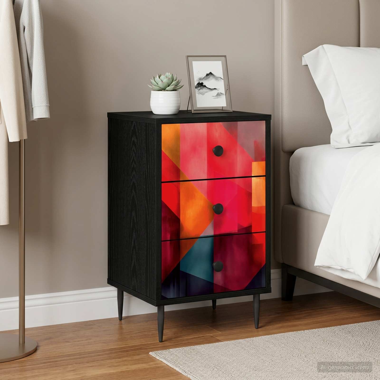 Nachttisch HEESCH Schwarz Eichen-Optik 36 x 33 x 61 cm