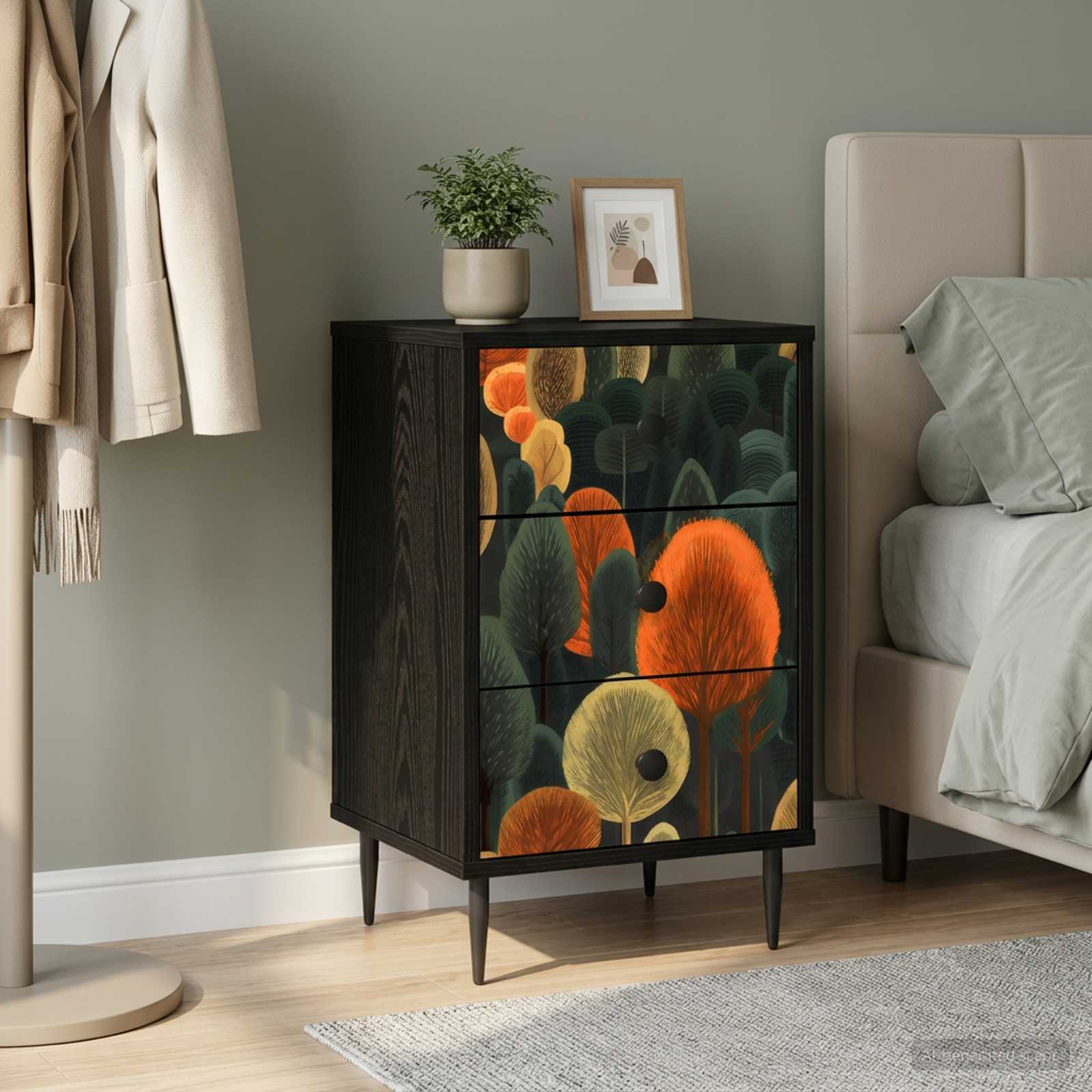 Nachttisch ZAANDAM Schwarz Eichen-Optik 36 x 33 x 61 cm