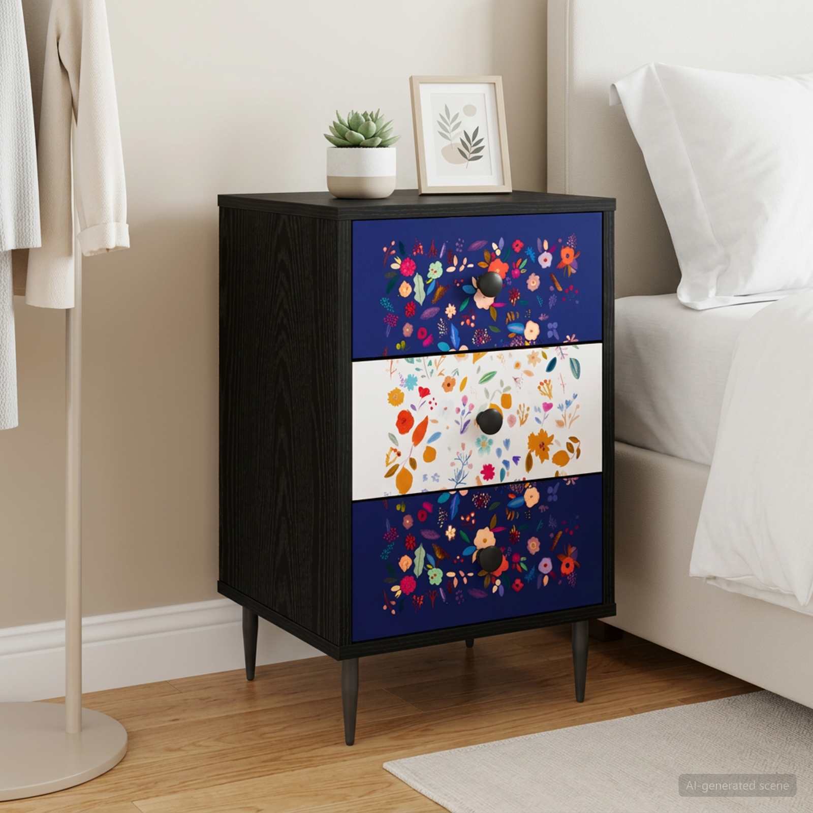 Nachttisch MAINZ Schwarz Eichen-Optik 36 x 33 x 61 cm