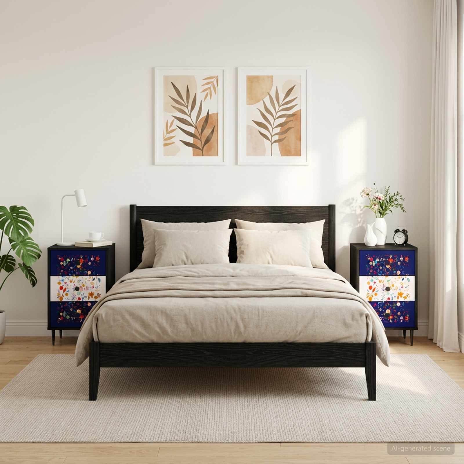 Nachttisch MAINZ 2 stk. Schwarz Eichen-Optik 36 x 33 x 61 cm