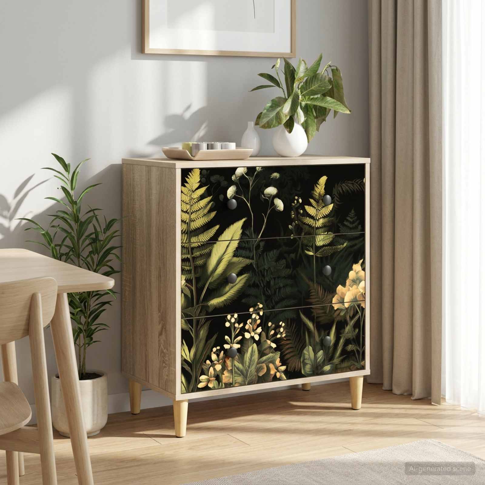Kommode RHENEN Dschungelmotiv 66 x 36,5 x 75 cm Holzwerkstoff