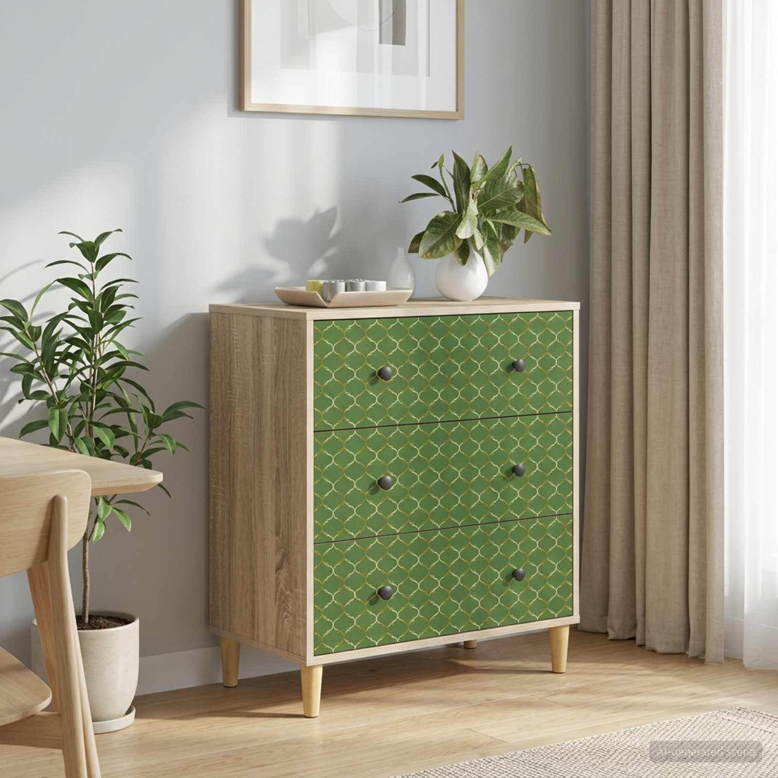 Kommode GELEEN Smaragd geometrisches Muster 66 x 36,5 x 75 cm