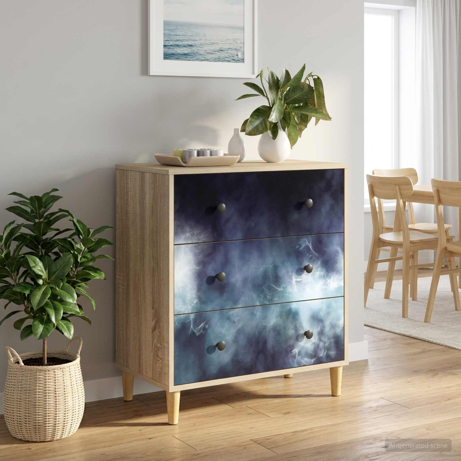 Kommode RAALTE Blaue Marmorierung 66 x 36,5 x 75 cm Sonoma