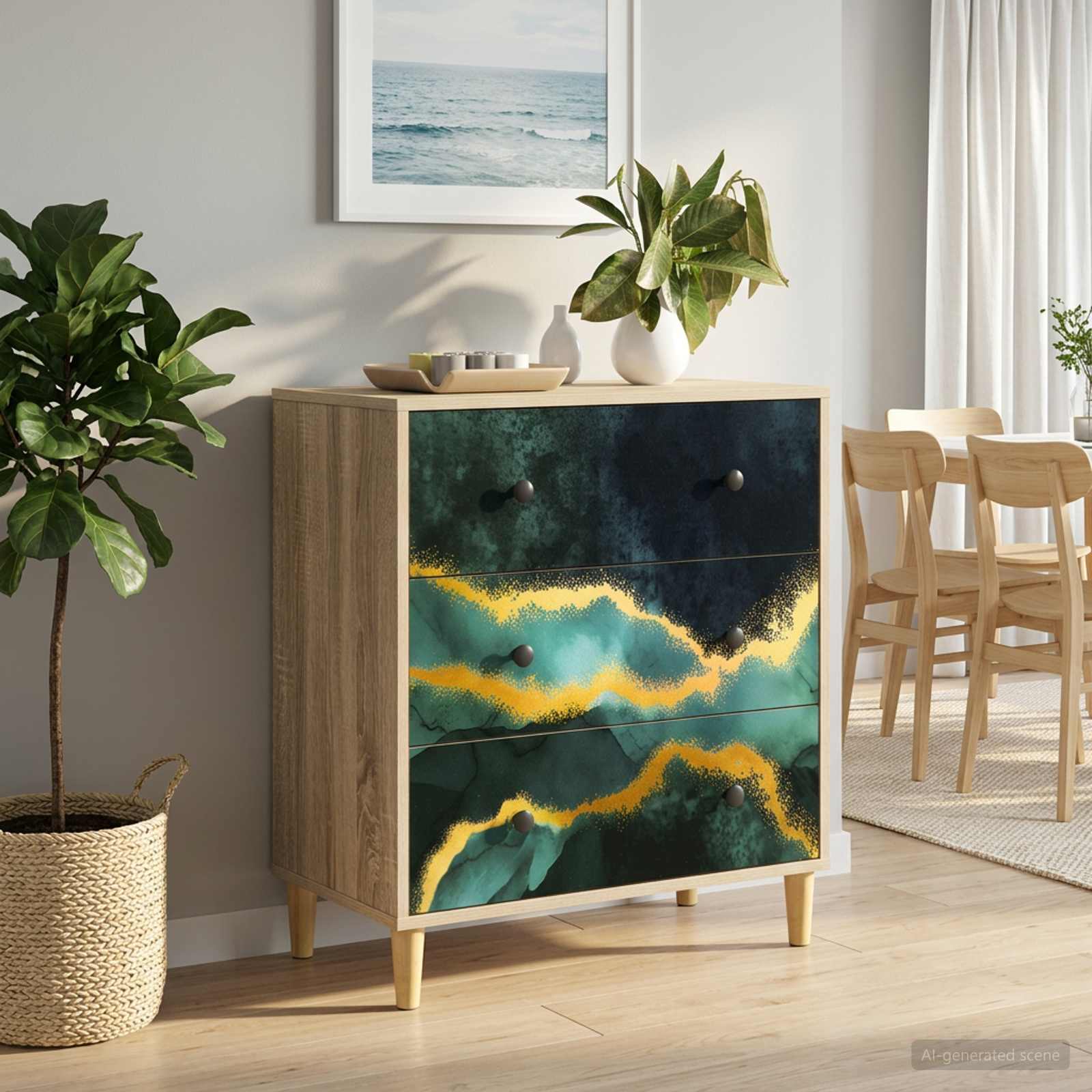 Kommode WIJHE Türkis marmorierte Optik 66 x 36,5 x 75 cm Sonoma