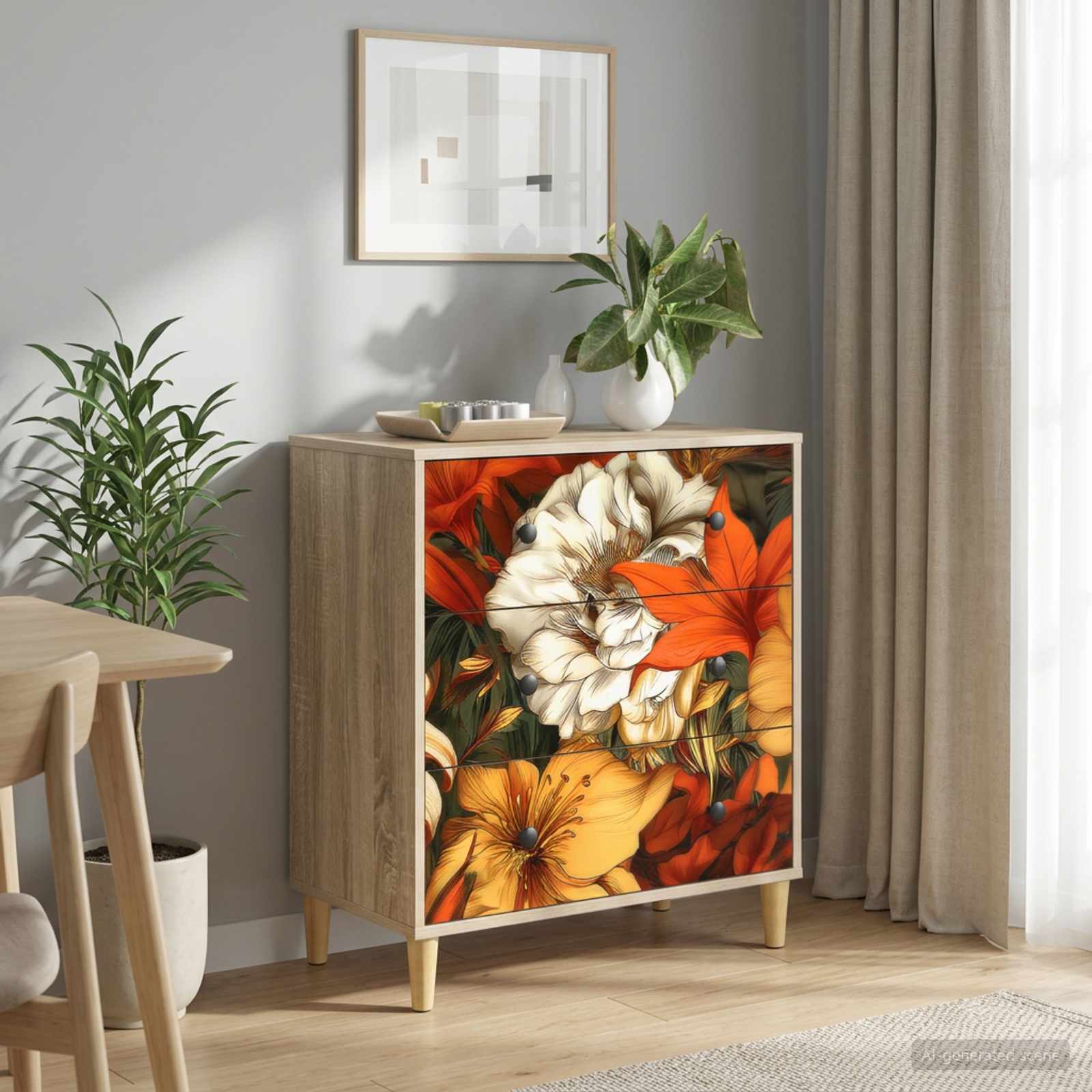 Kommode GENNEP Lilienmuster 66 x 36,5 x 75 cm Holzwerkstoff