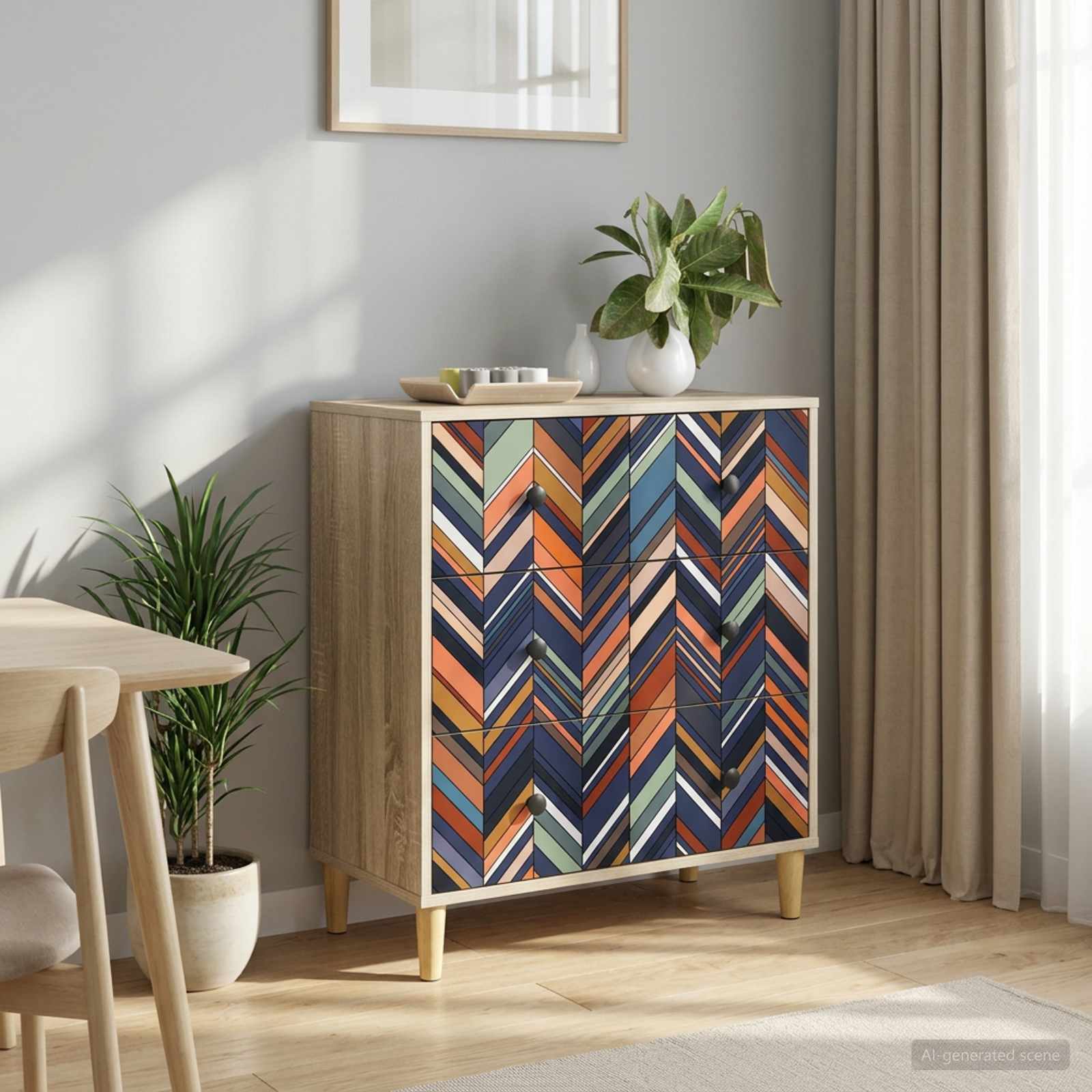 Kommode OMMEN Geometrischer Druck 66 x 36,5 x 75 cm Sonoma