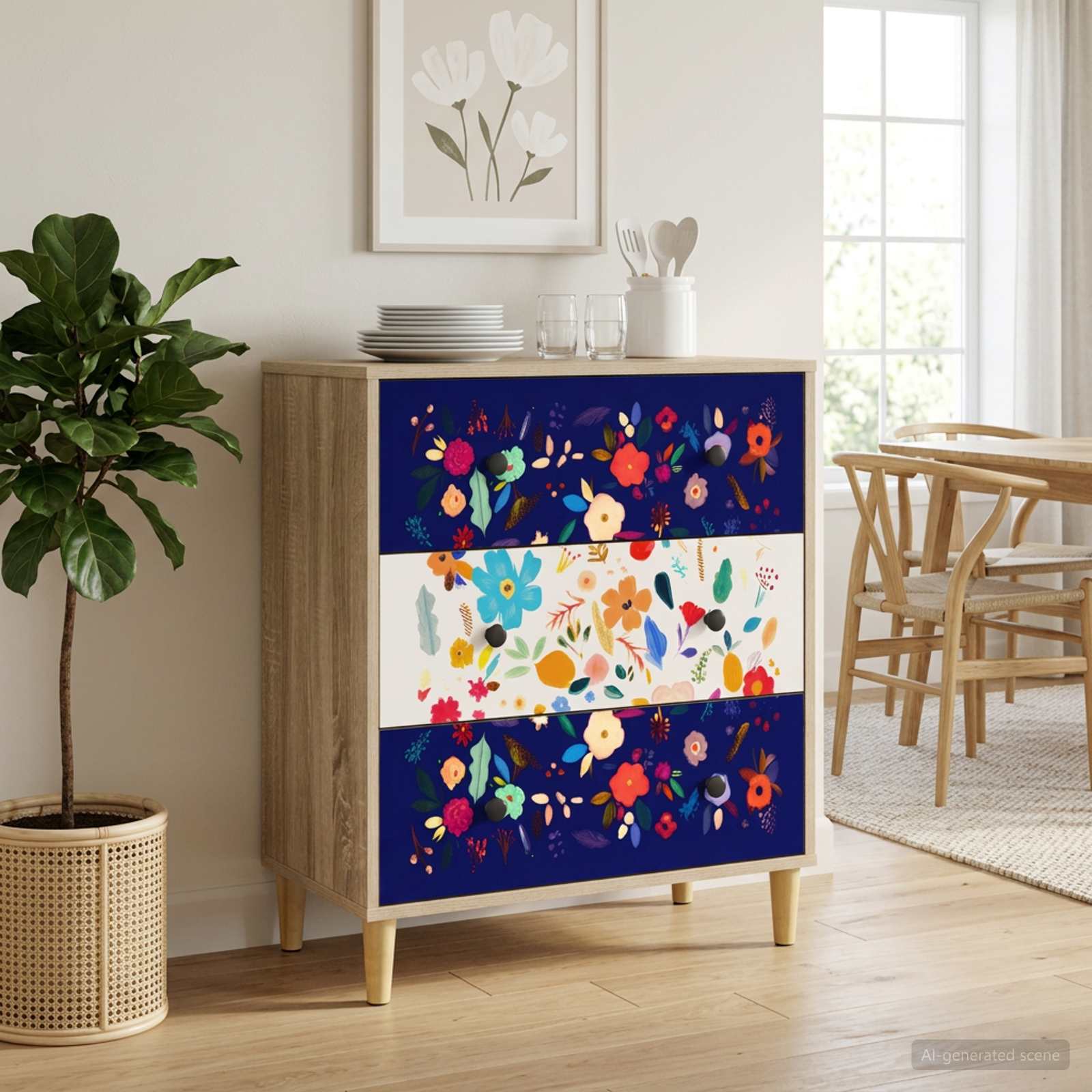 Kommode MAINZ Blumenmuster 66 x 36,5 x 75 cm Holzwerkstoff