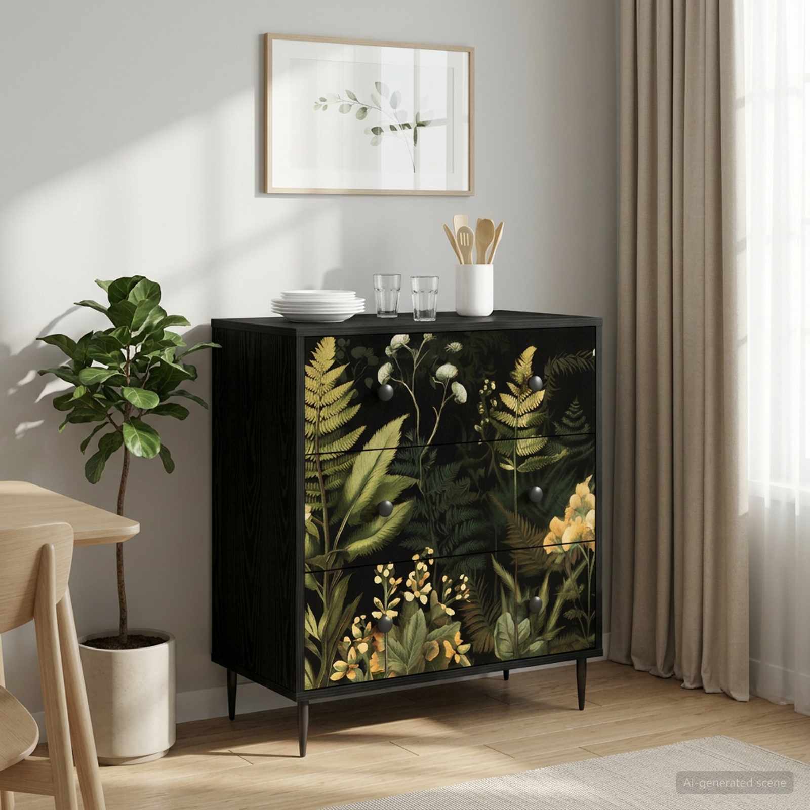 Kommode RHENEN Dschungelmotiv 66 x 36,5 x 76 cm Holzwerkstoff