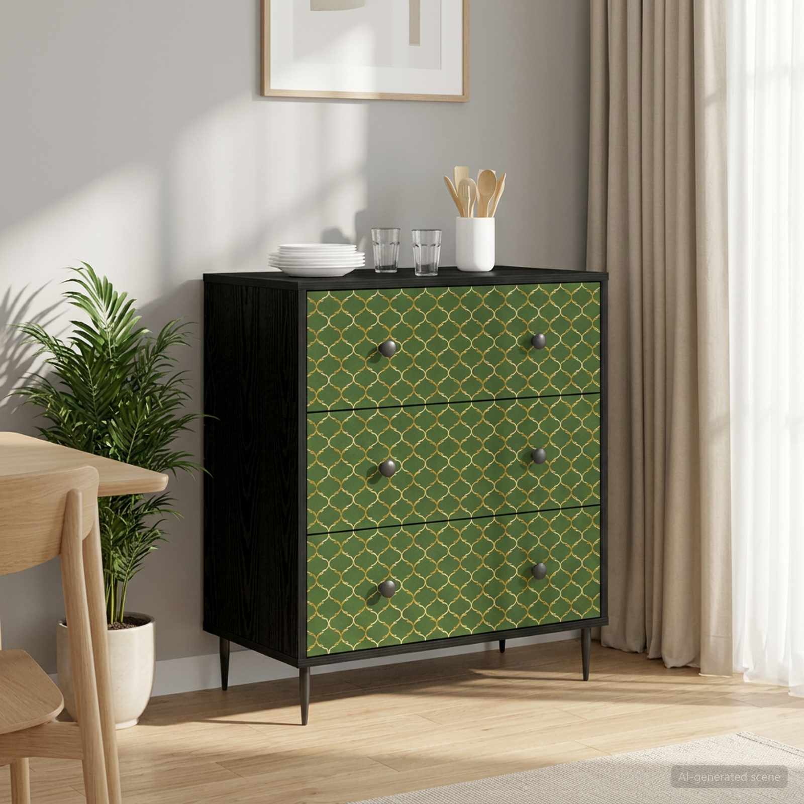 Kommode GELEEN Smaragd geometrisches Muster 66 x 36,5 x 76 cm