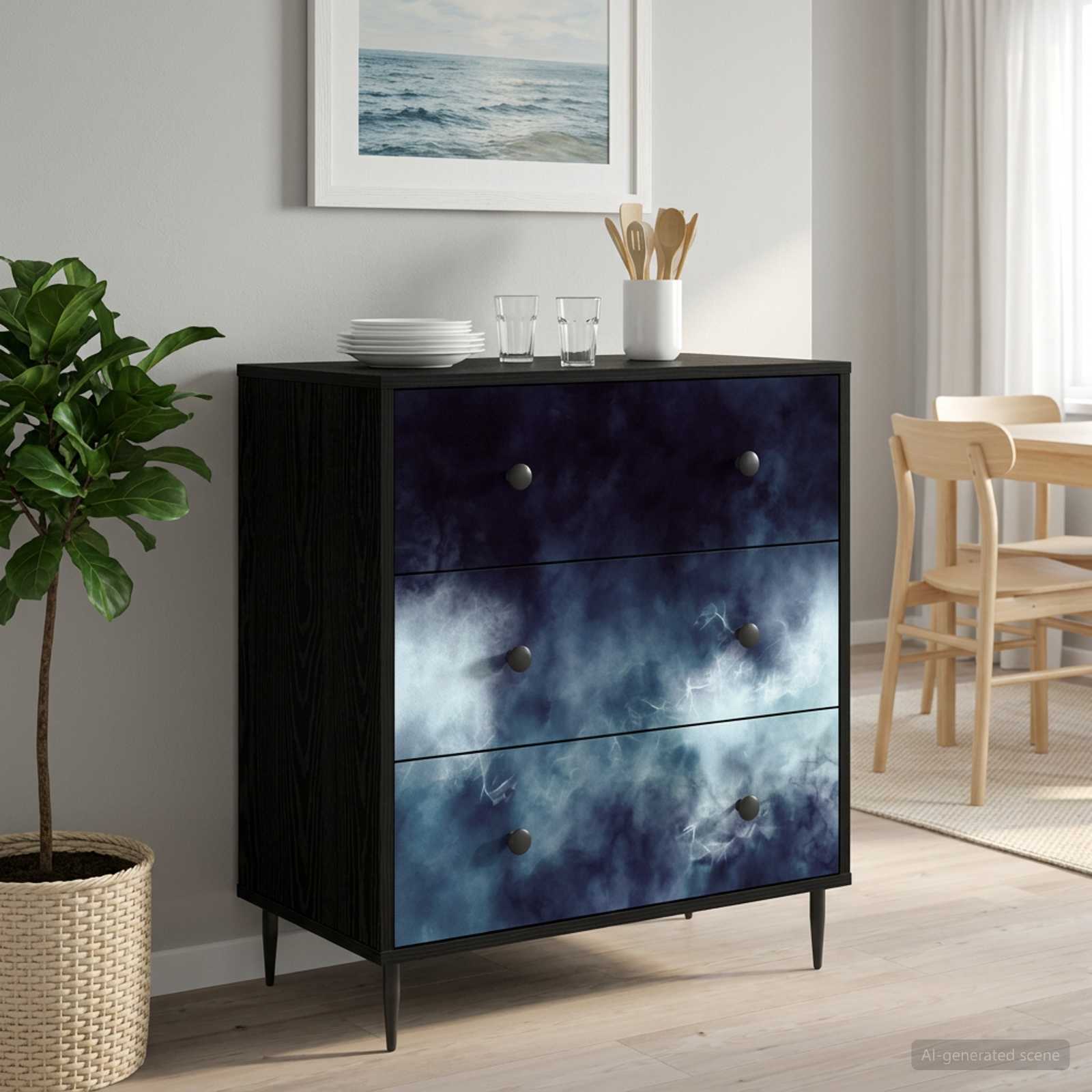 Kommode RAALTE Blaue Marmorierung 66 x 36,5 x 76 cm