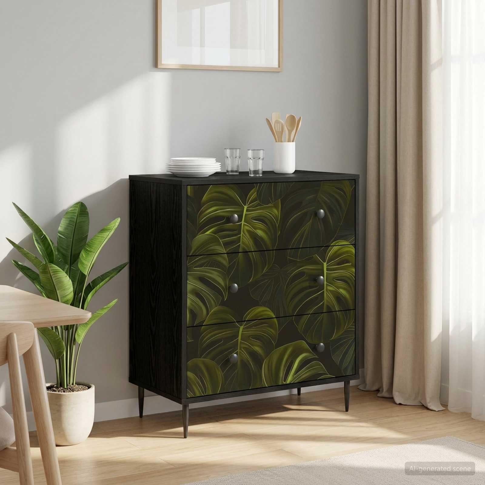 Kommode ELBURG Palmblattmuster 66 x 36,5 x 76 cm Holzwerkstoff