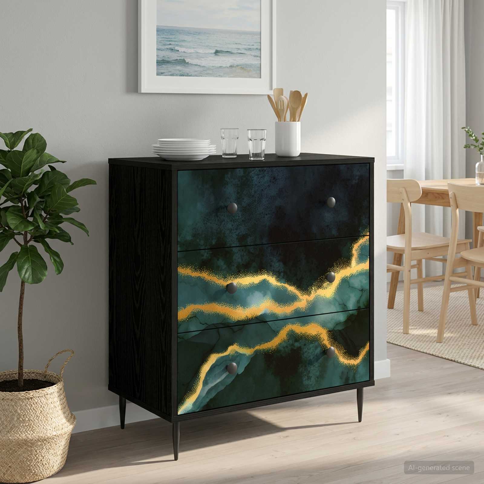 Kommode WIJHE Türkis marmorierte Optik 66 x 36,5 x 76 cm