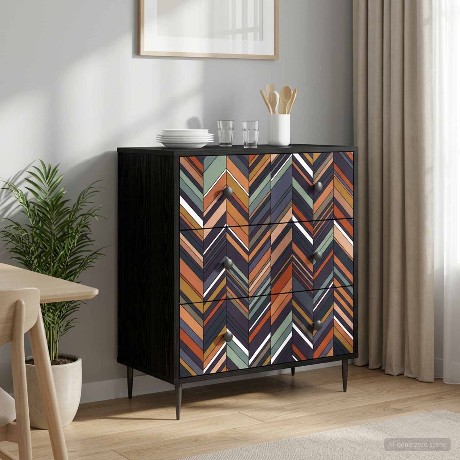 Kommode OMMEN Geometrischer Druck 66 x 36,5 x 76 cm