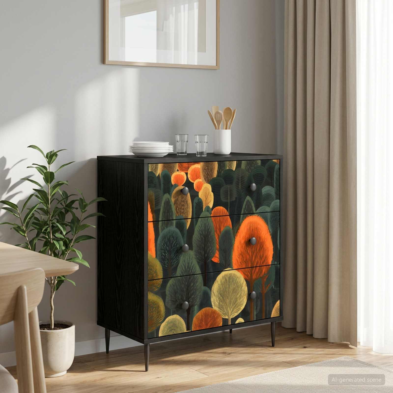 Kommode ZAANDAM Waldmuster 66 x 36,5 x 76 cm Holzwerkstoff