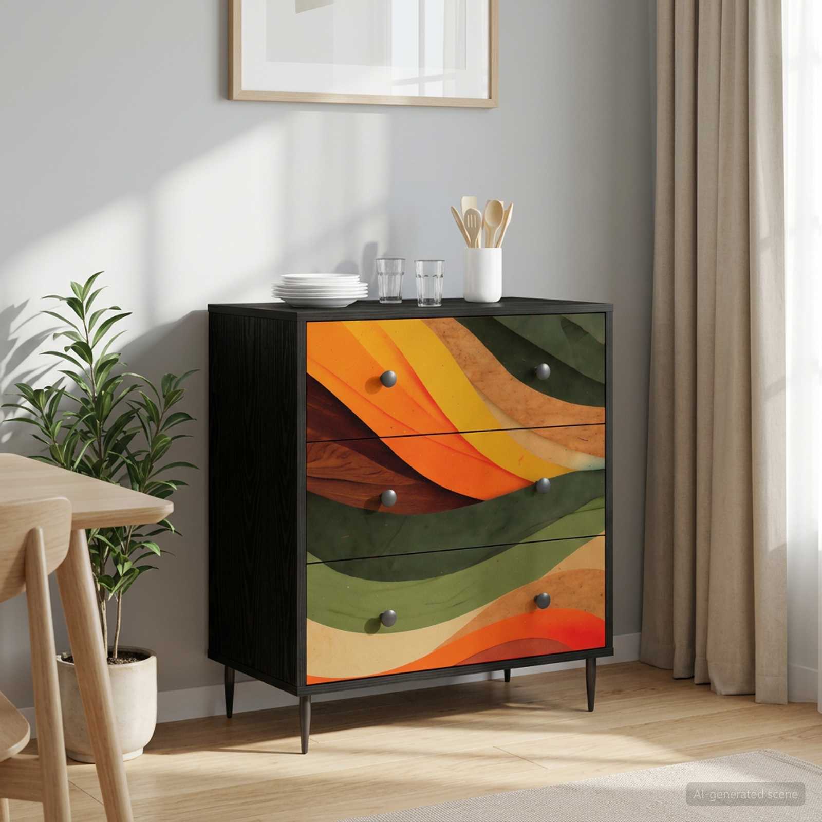 Kommode BONN Retro-Wellenmuster 66 x 36,5 x 76 cm Holzwerkstoff