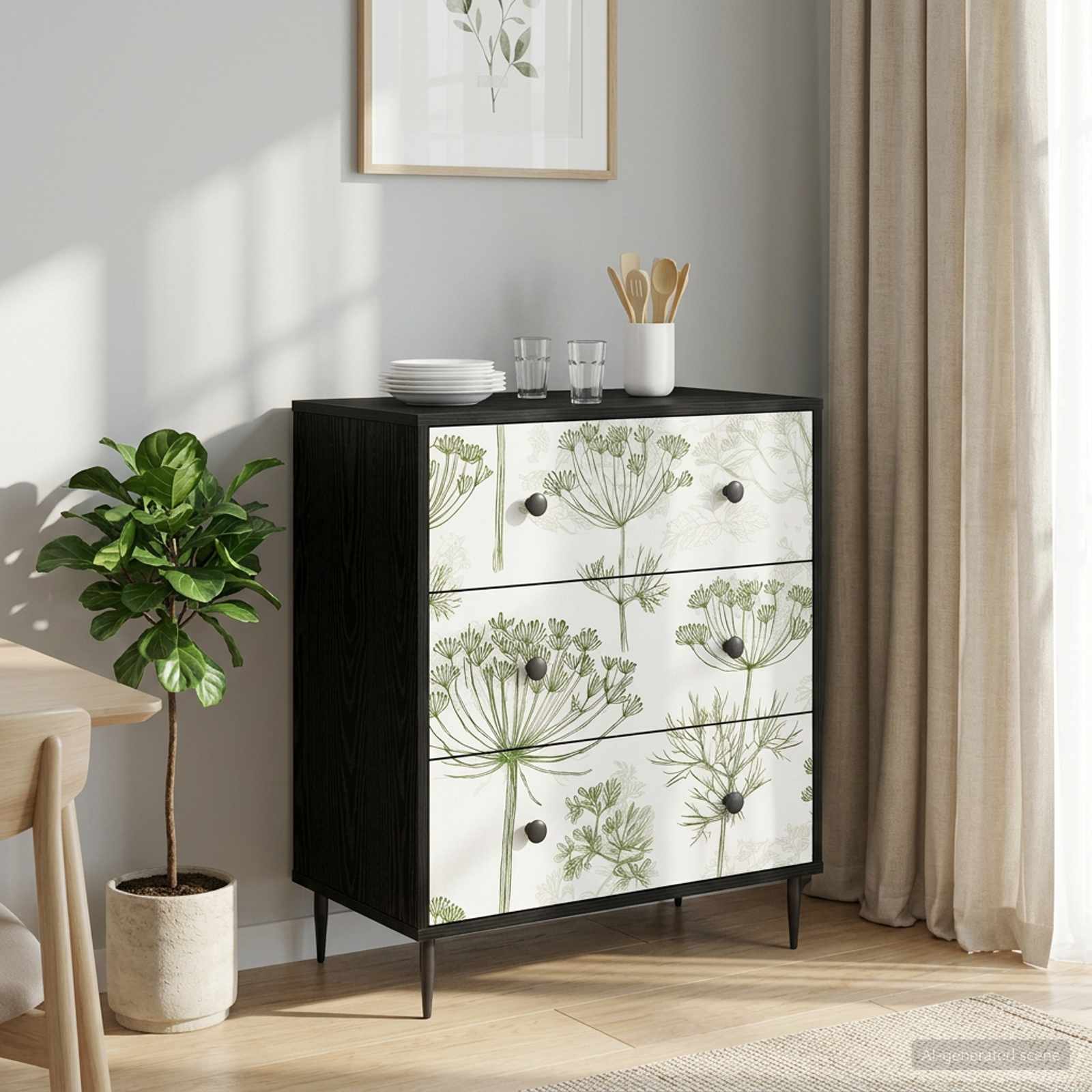 Kommode GOTHA Grüner Baumdruck 66 x 36,5 x 76 cm Holzwerkstoff