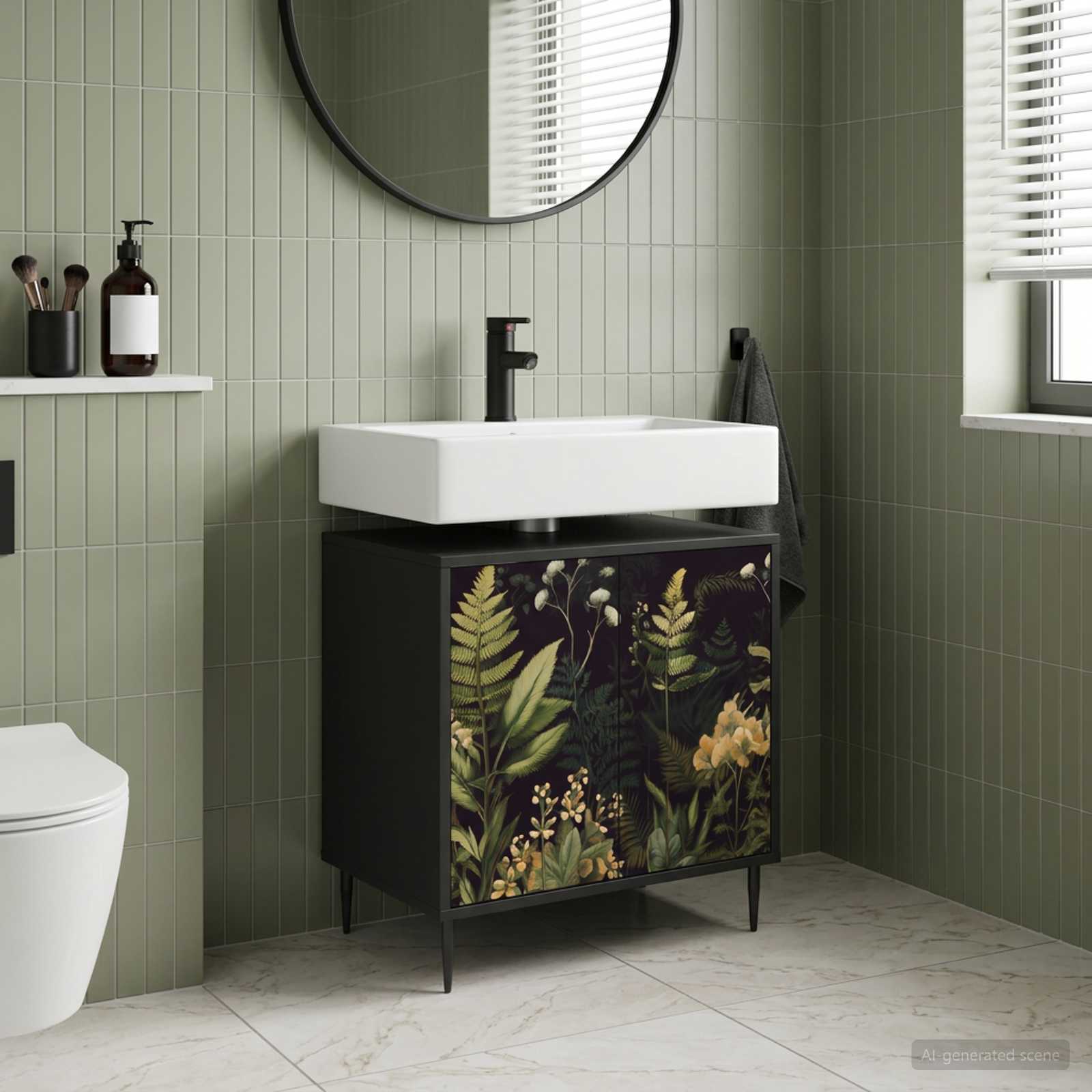 Badezimmerschrank RHENEN Schwarz Eichen-Optik 60 x 40 x 61 cm
