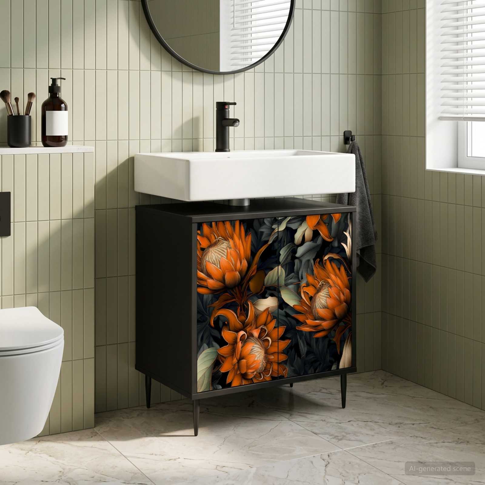 Badezimmerschrank LOCHEM Schwarz Eichen-Optik 60 x 40 x 61 cm