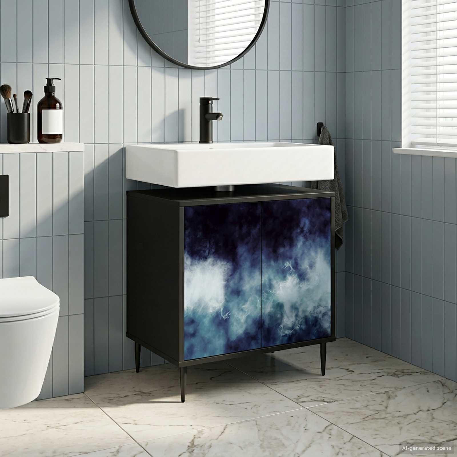 Badezimmerschrank RAALTE Schwarz Eichen-Optik 60 x 40 x 61 cm