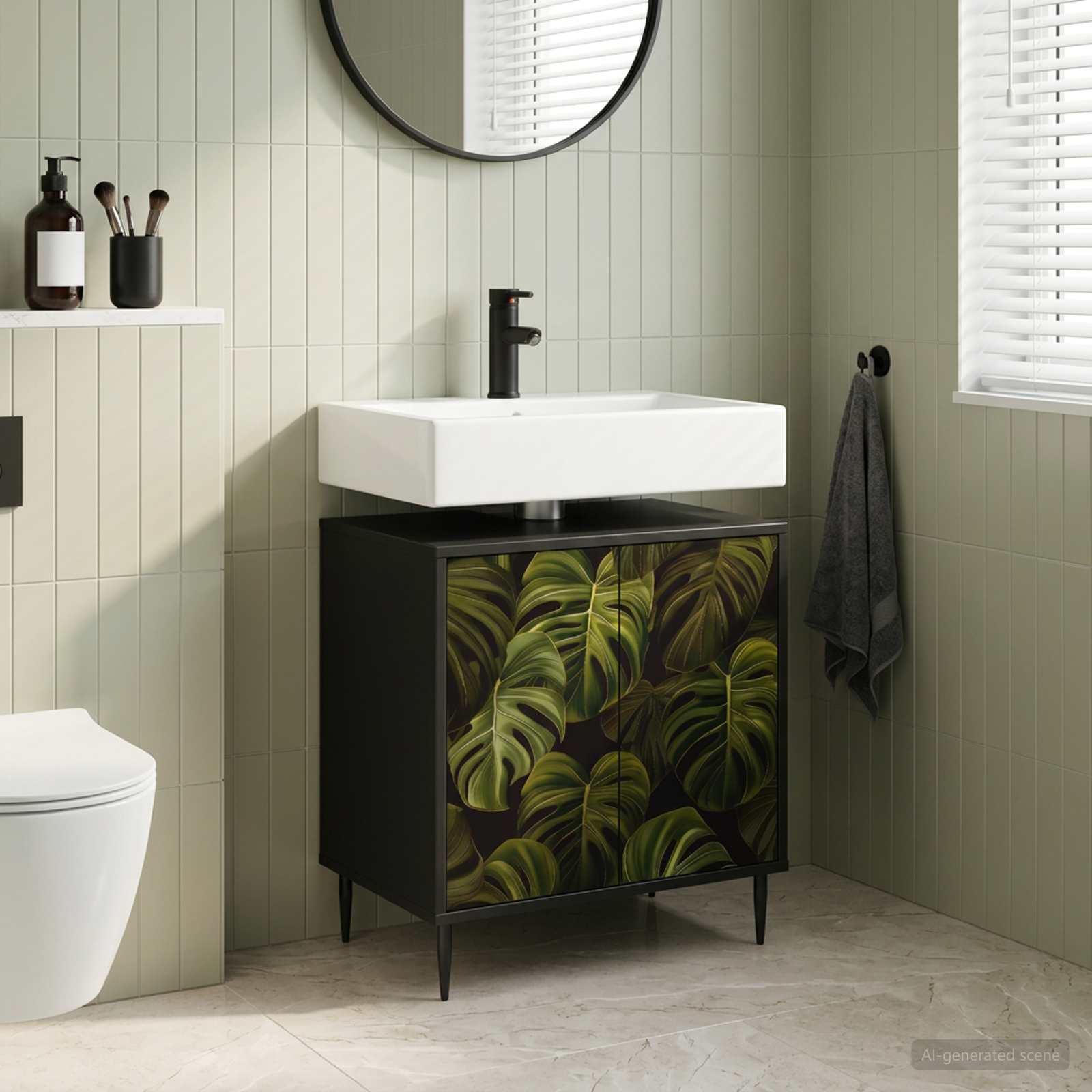 Badezimmerschrank ELBURG Schwarz Eichen-Optik 60 x 40 x 61 cm