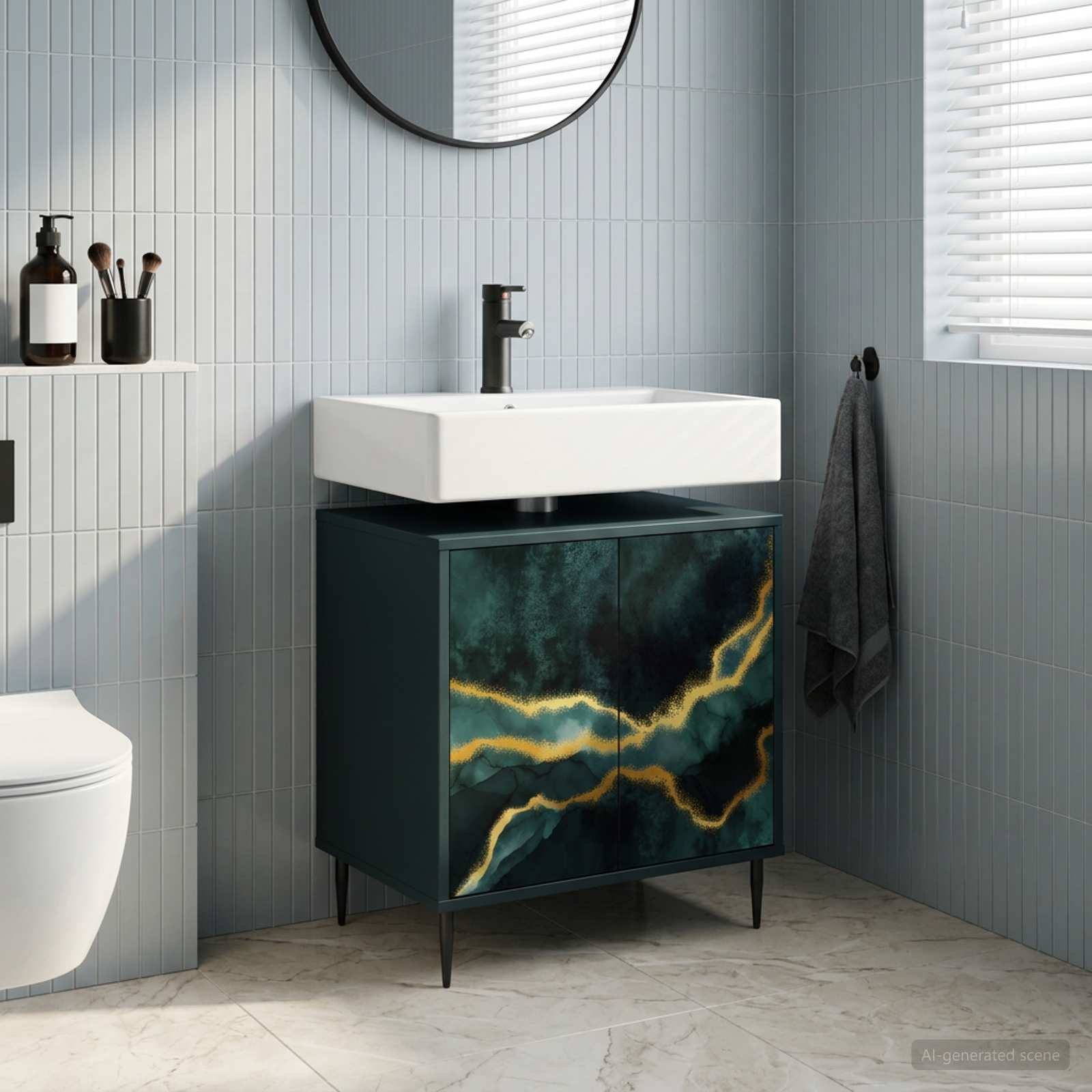 Badezimmerschrank WIJHE Schwarz Eichen-Optik 60 x 40 x 61 cm