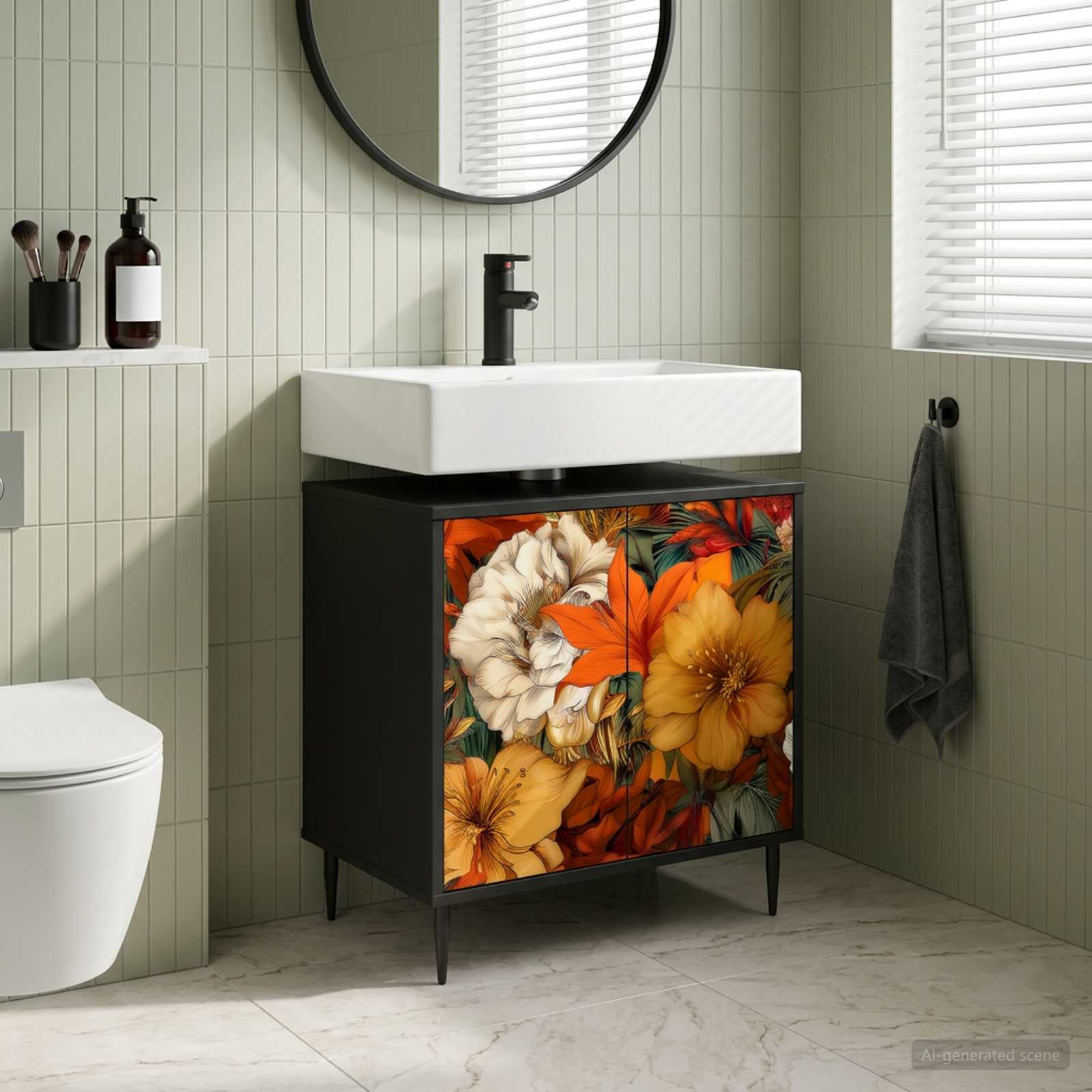 Badezimmerschrank GENNEP Schwarz Eichen-Optik 60 x 40 x 61 cm