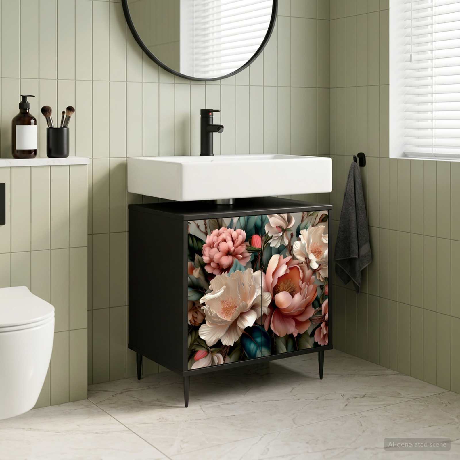 Badezimmerschrank BORNE Schwarz Eichen-Optik 60 x 40 x 61 cm