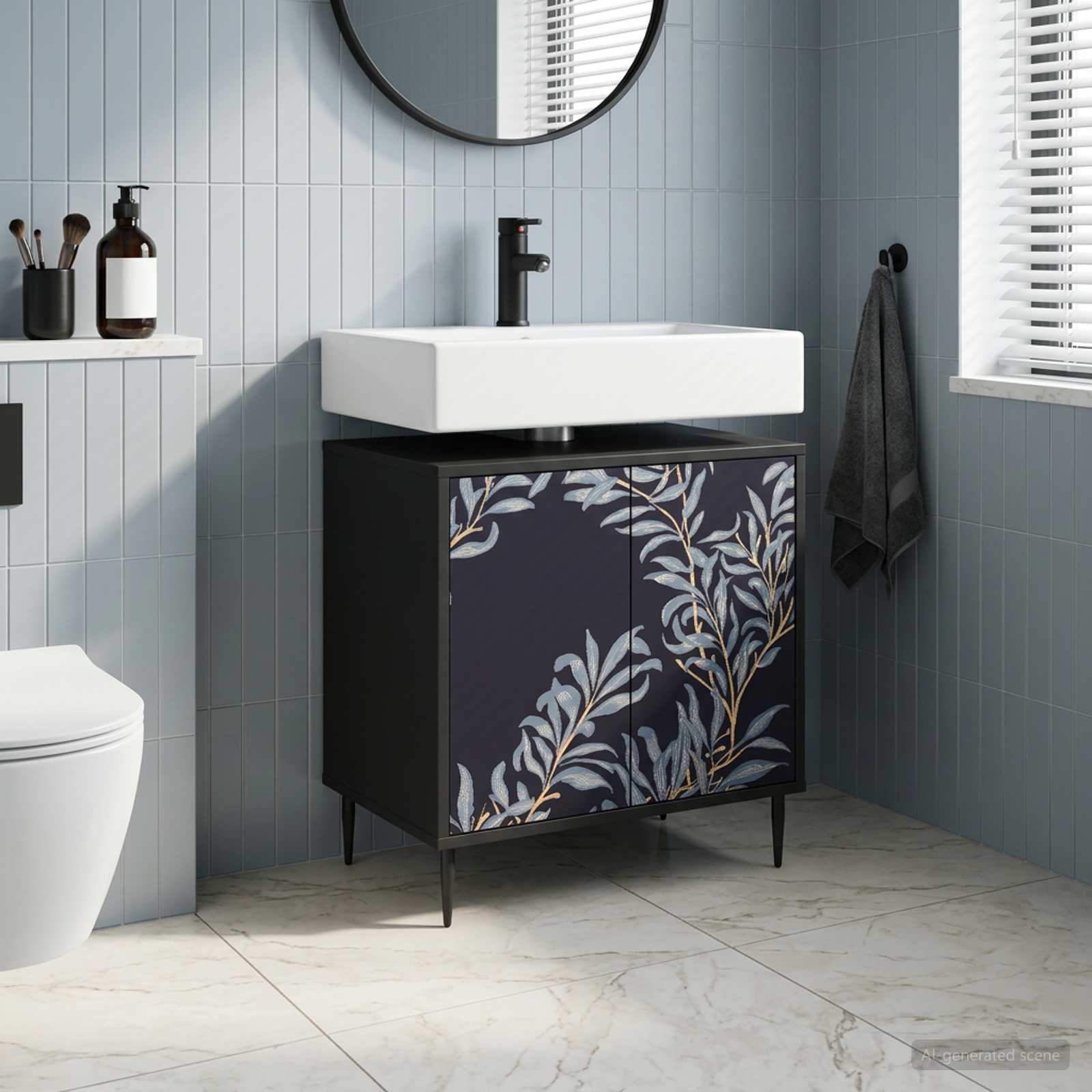 Badezimmerschrank DOKKUM Schwarz Eichen-Optik 60 x 40 x 61 cm