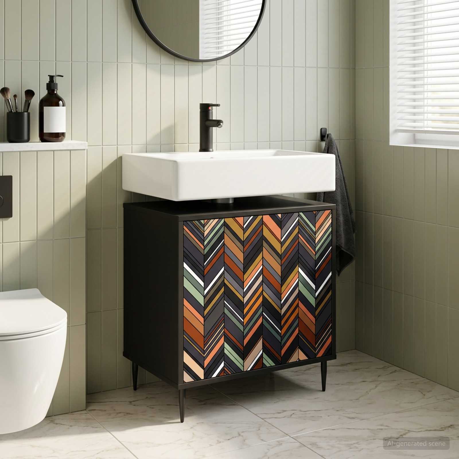 Badezimmerschrank OMMEN Schwarz Eichen-Optik 60 x 40 x 61 cm