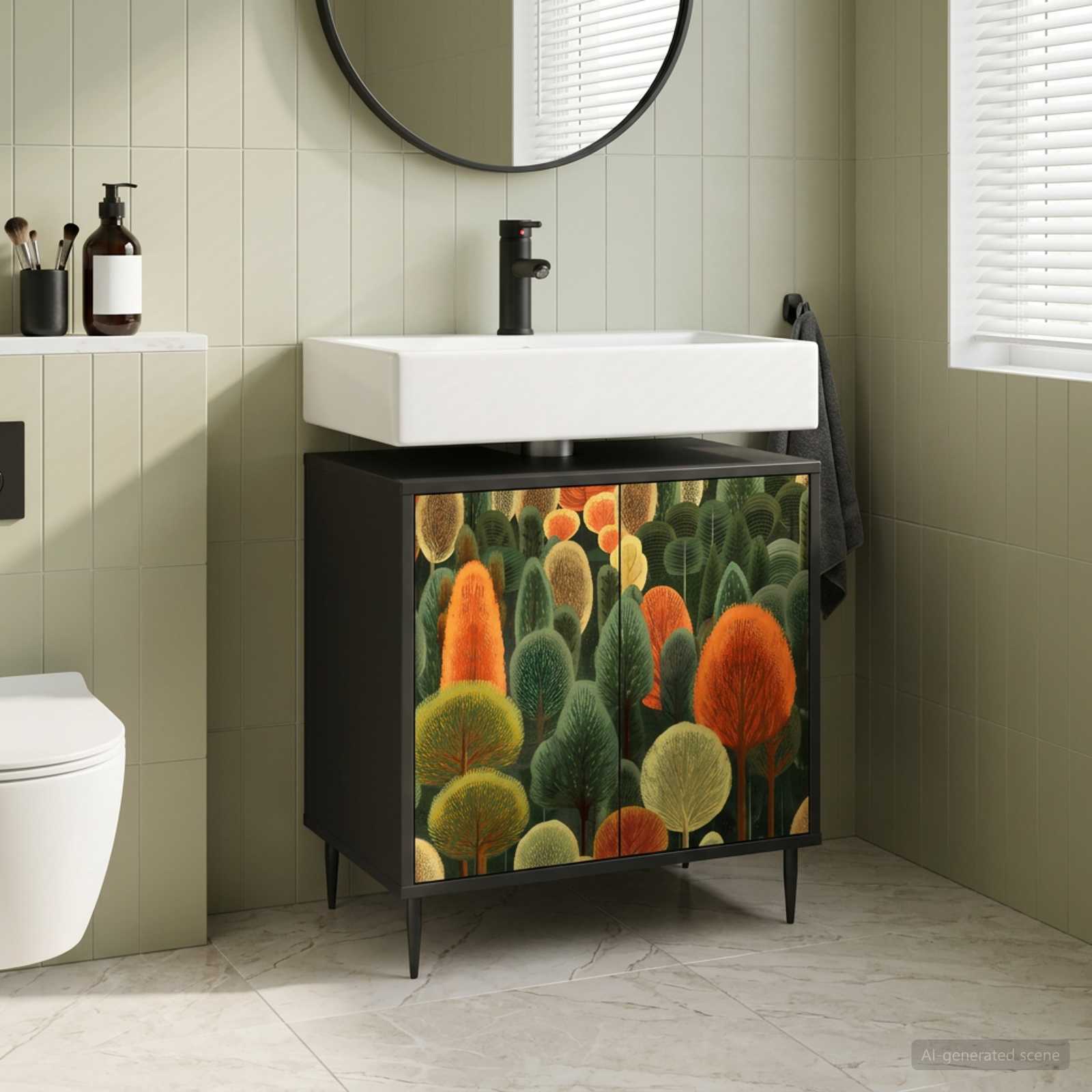 Badezimmerschrank ZAANDAM Schwarz Eichen-Optik 60 x 40 x 61 cm