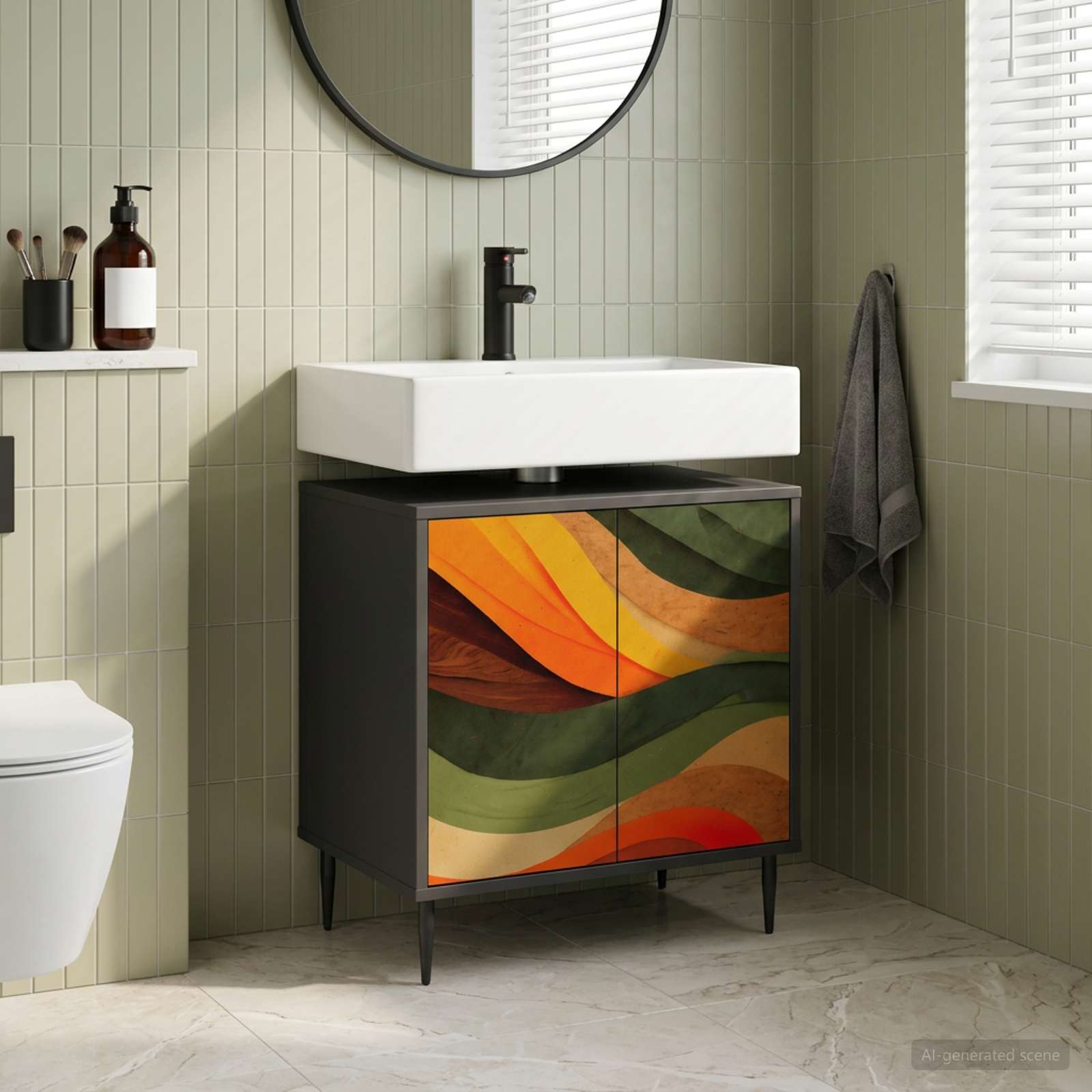 Badezimmerschrank BONN Schwarz Eichen-Optik 60 x 40 x 61 cm