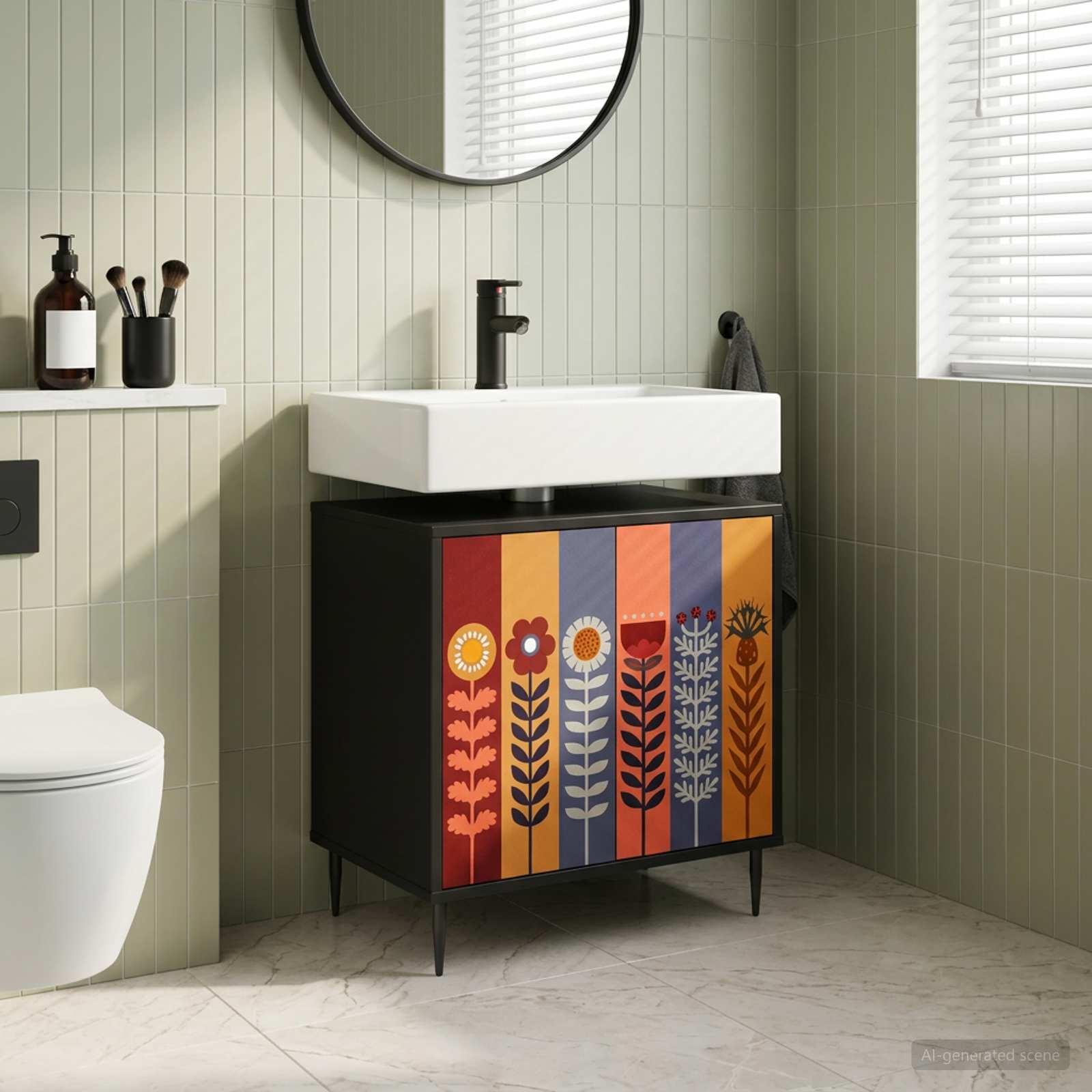 Badezimmerschrank ESSEN Schwarz Eichen-Optik 60 x 40 x 61 cm