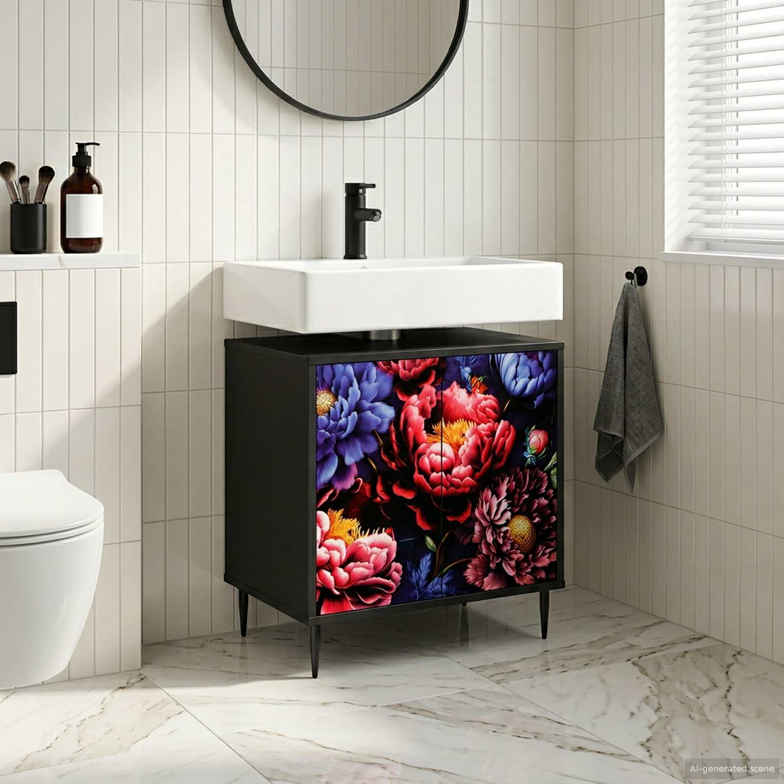 Badezimmerschrank KIEL Schwarz Eichen-Optik 60 x 40 x 61 cm