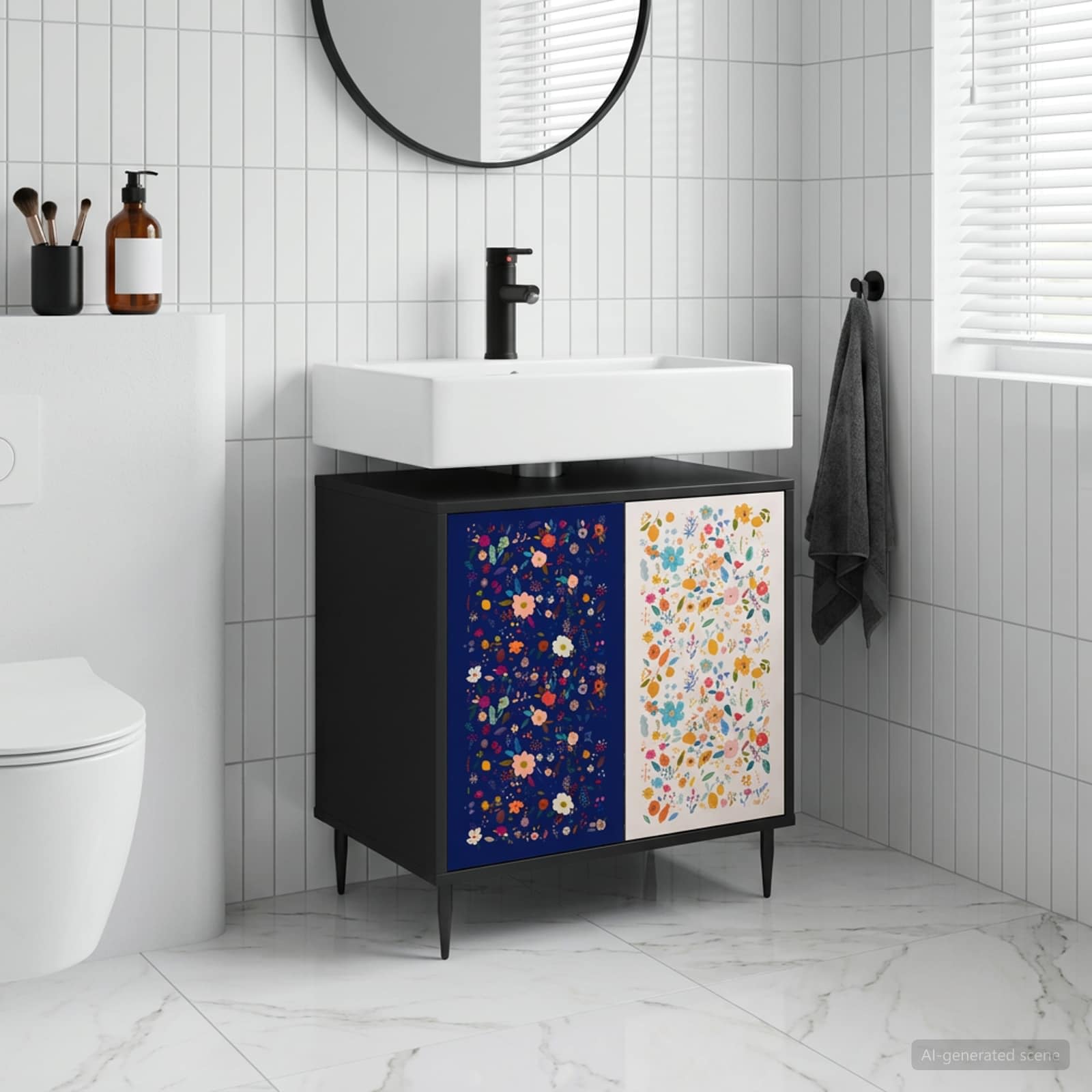 Badezimmerschrank MAINZ Schwarz Eichen-Optik 60 x 40 x 61 cm