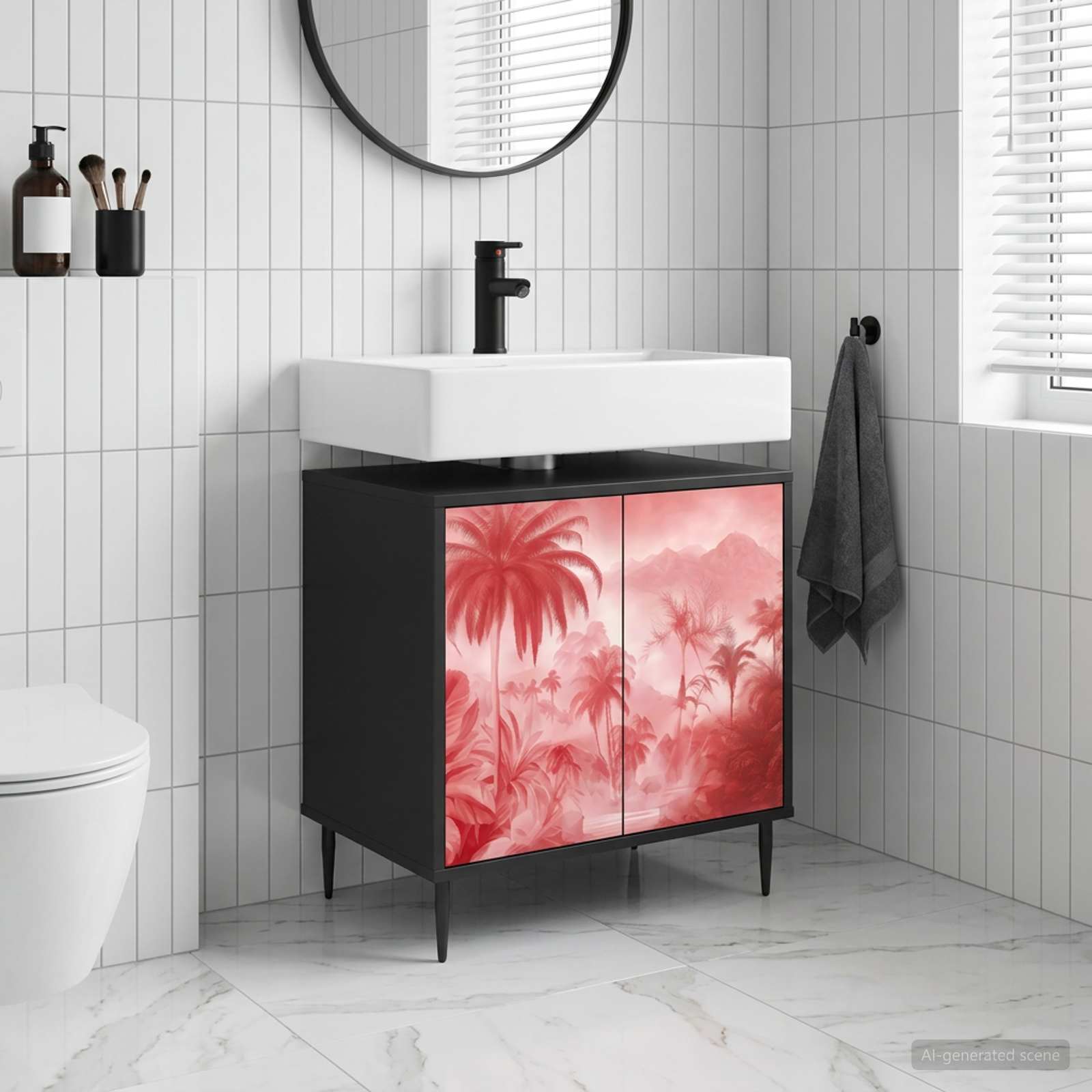 Badezimmerschrank AACHEN Schwarz Eichen-Optik 60 x 40 x 61 cm