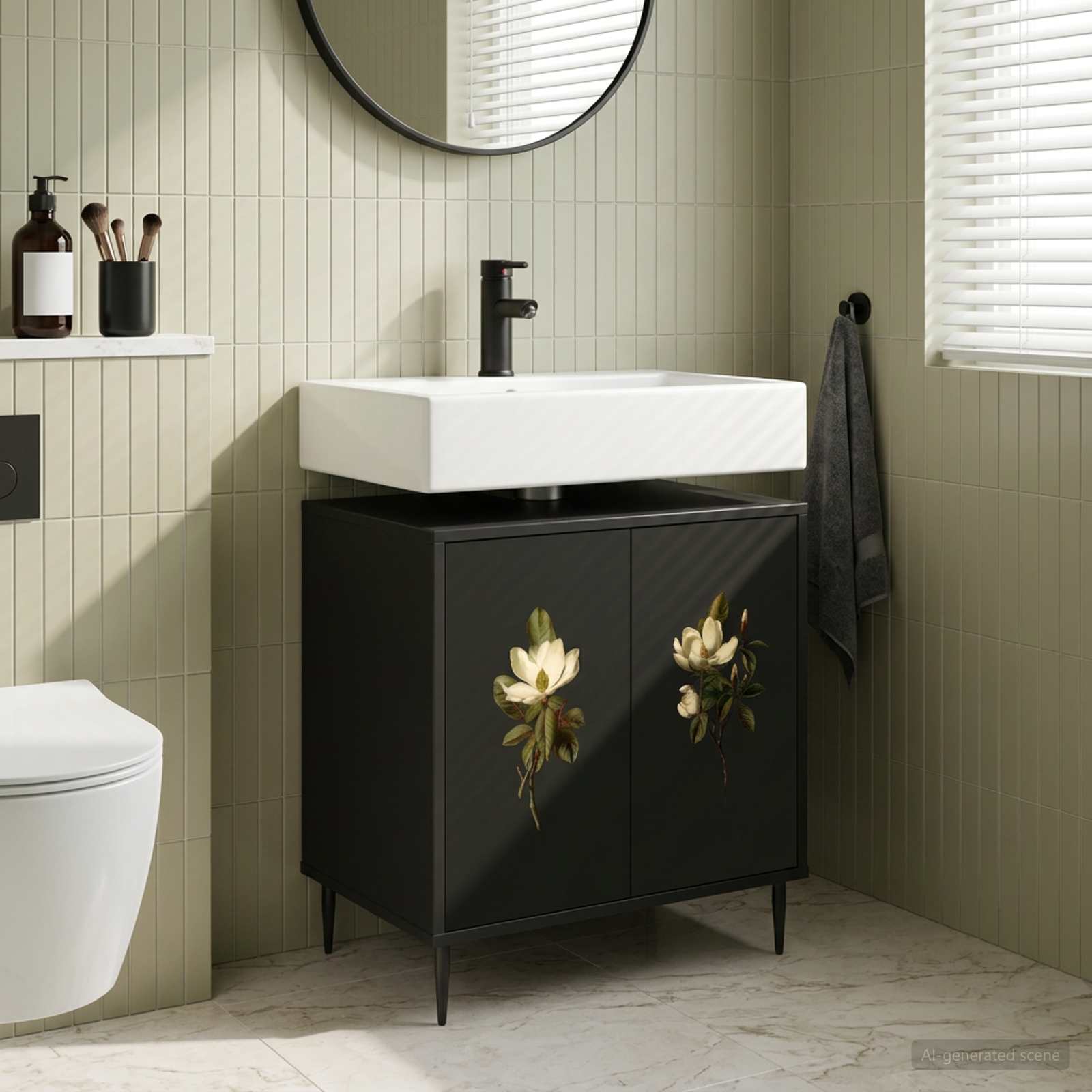 Badezimmerschrank BREMEN Schwarz Eichen-Optik 60 x 40 x 61 cm