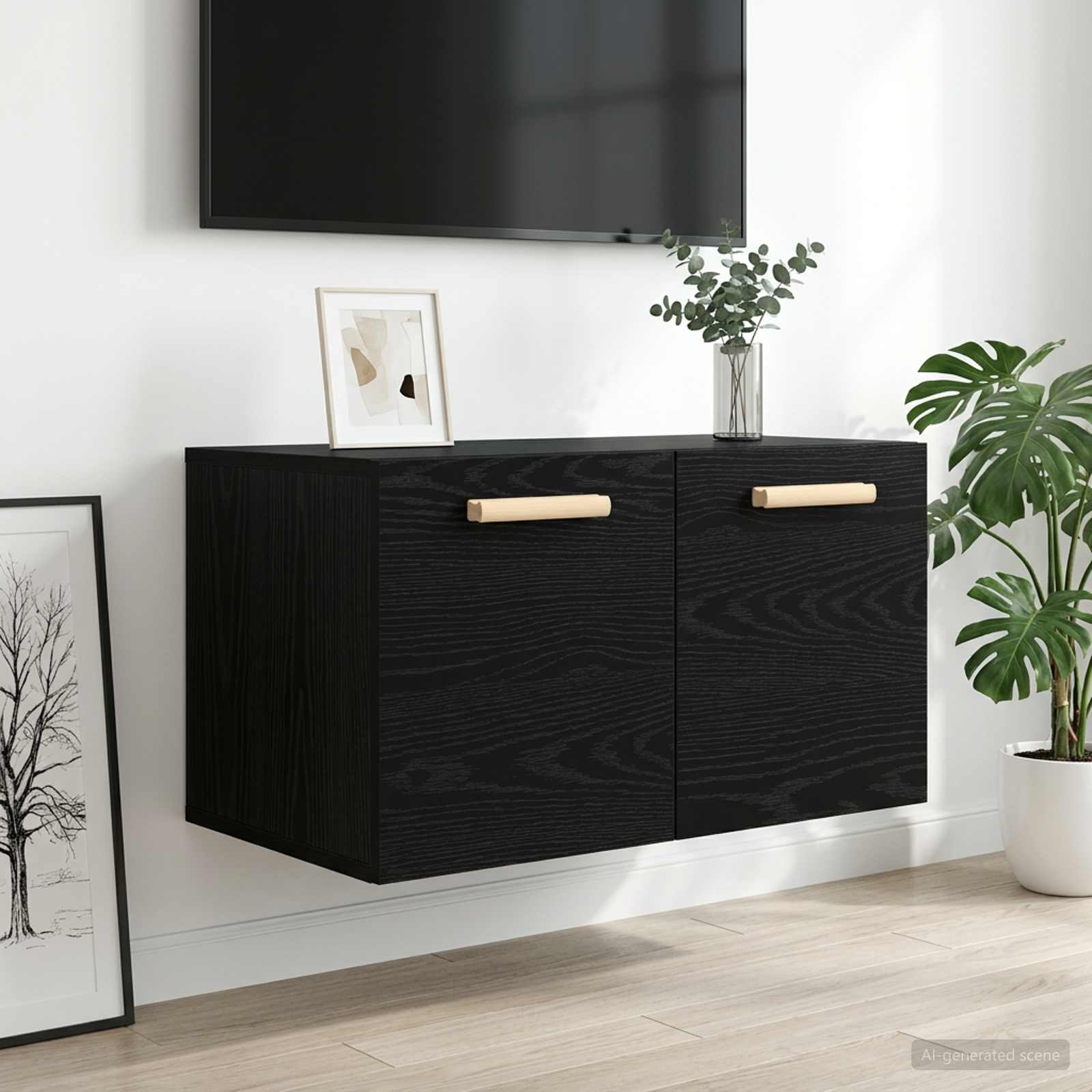 Wandschrank Schwarz Eichen-Optik 60 x 36,5 x 35 cm