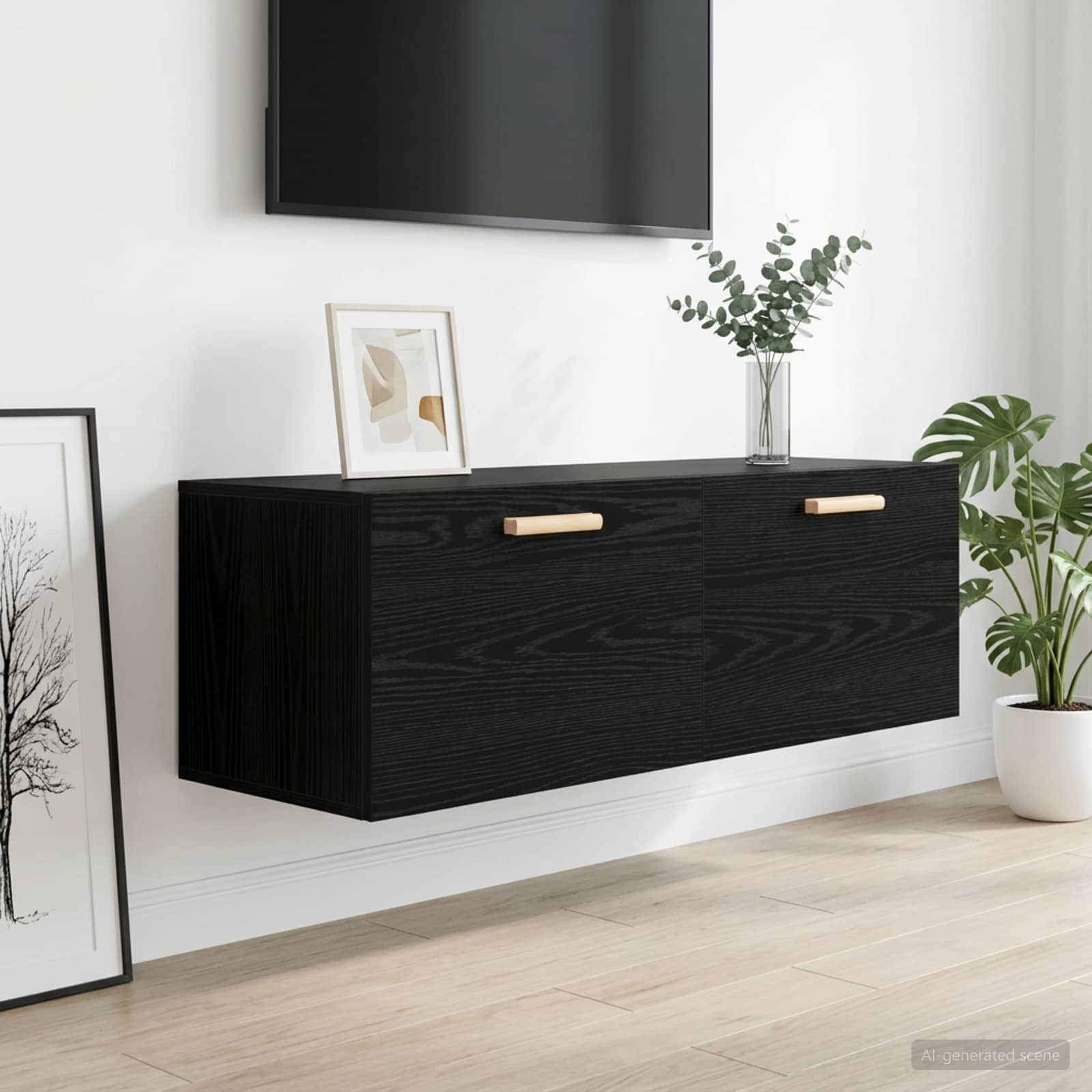 Wandschrank Schwarz Eichen-Optik 100 x 36,5 x 35 cm