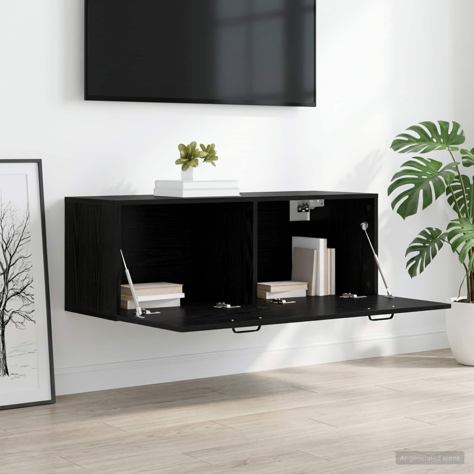 Wandschrank Schwarz Eichen-Optik 100 x 36,5 x 35 cm