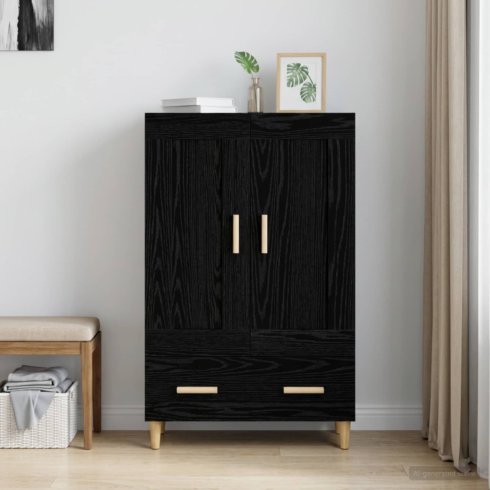 Highboard Schwarze Eiche 70 x 31 x 115 cm Holzwerkstoff