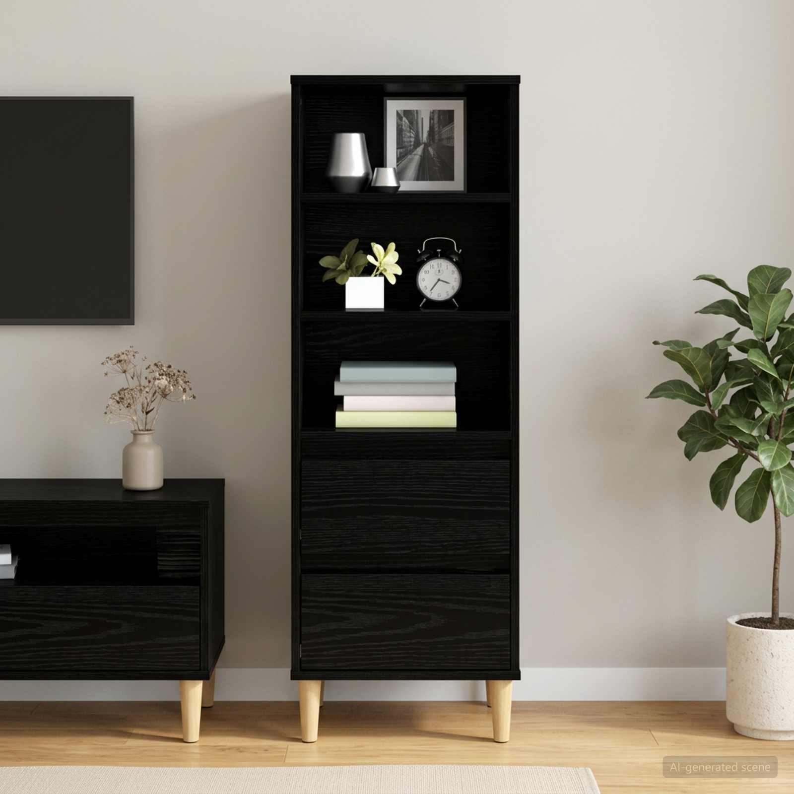 Highboard Schwarze Eiche 40 x 36 x 110 cm Holzwerkstoff